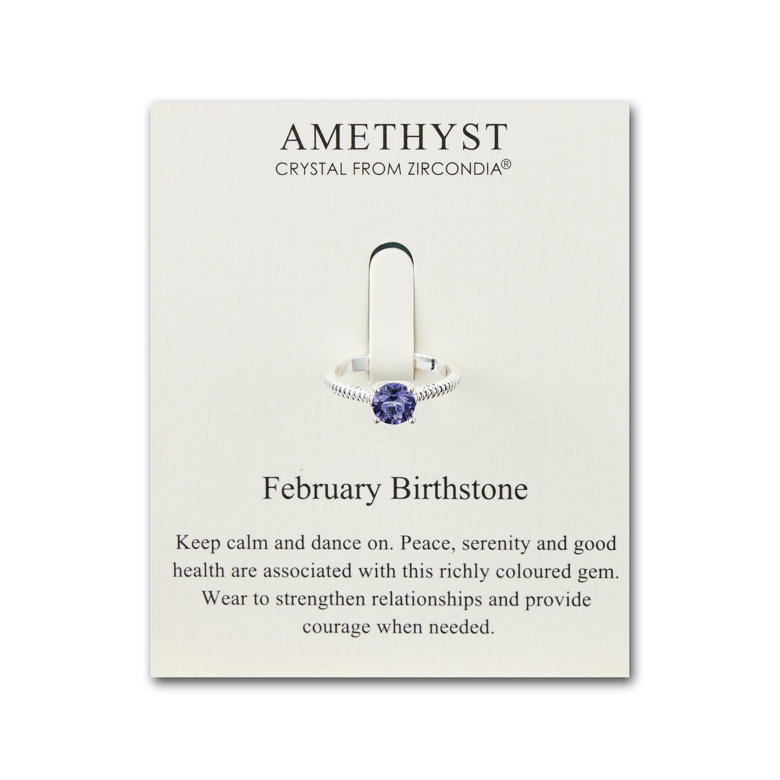 February (Amethyst) Adjustable Birthstone Ring Created with Zircondia® Crystals