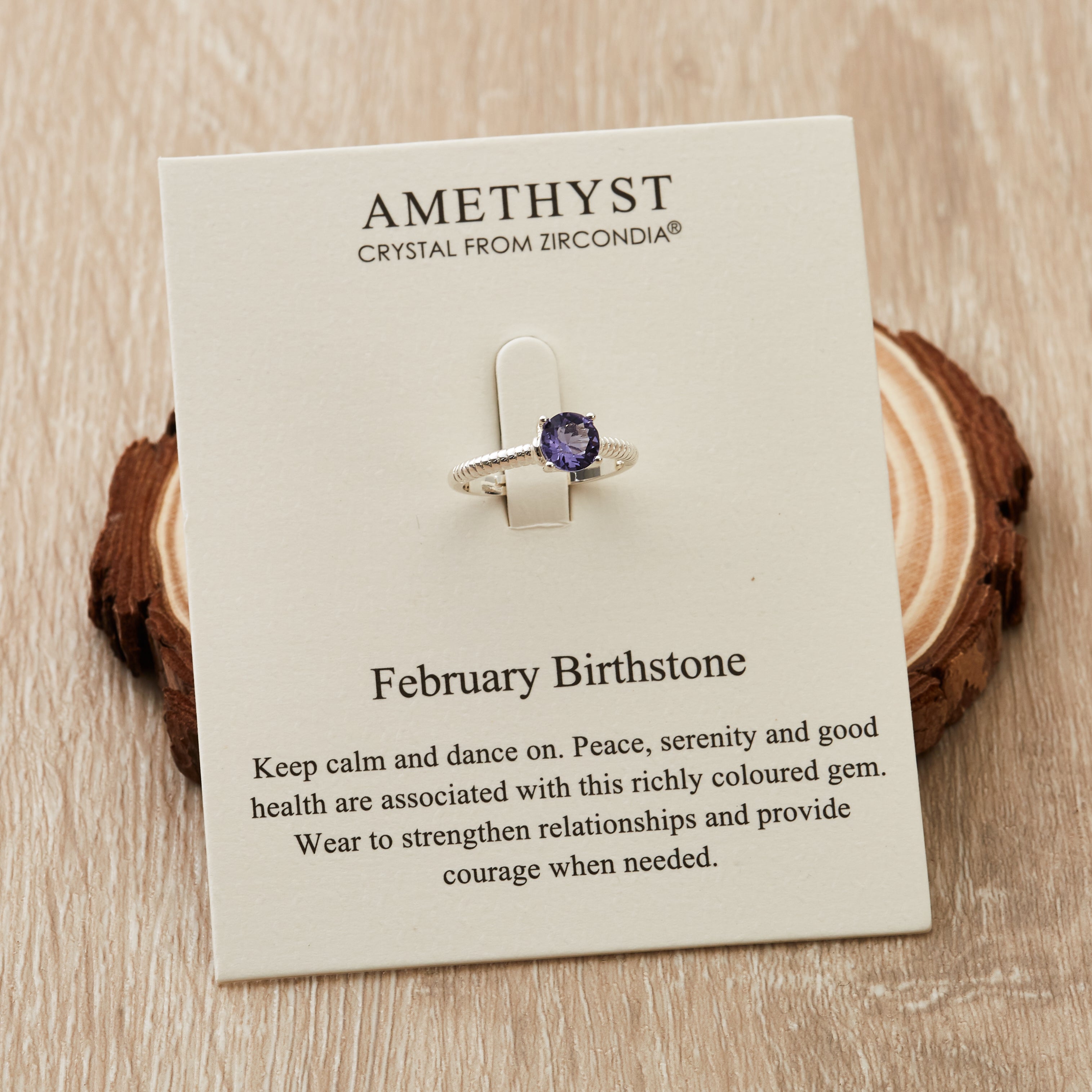 February (Amethyst) Adjustable Birthstone Ring Created with Zircondia® Crystals