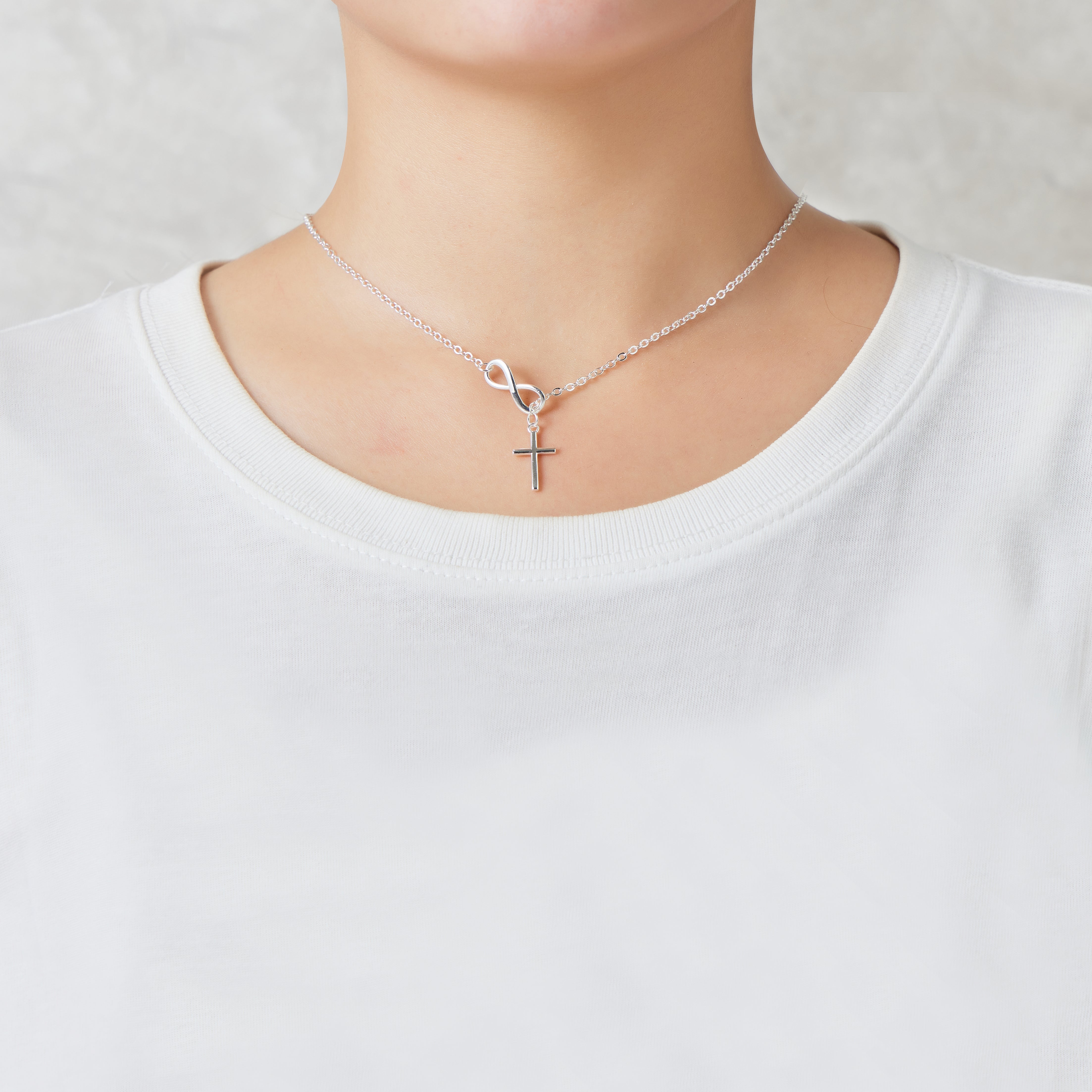 Silver Plated Infinity with Cross Necklace