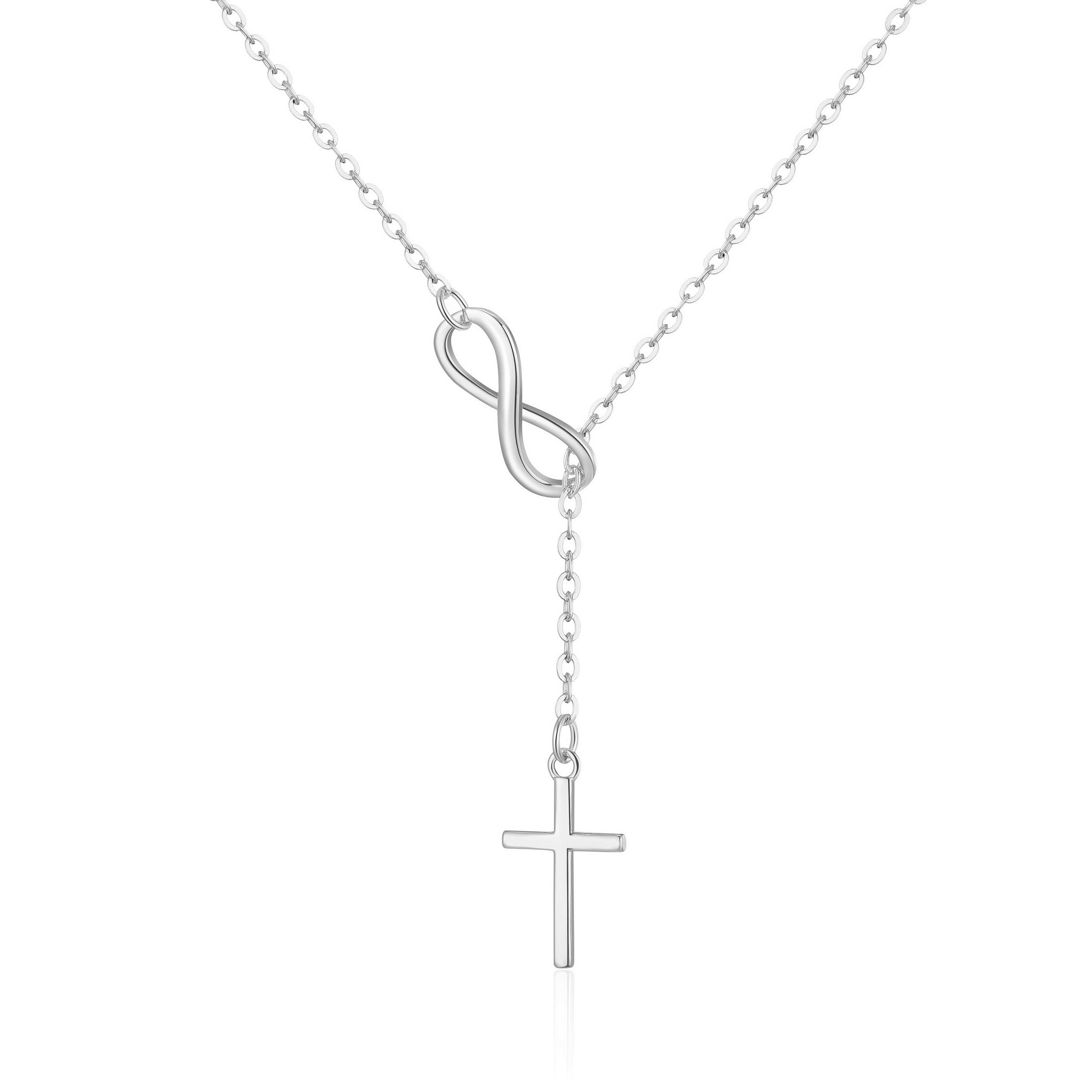 Silver Plated Infinity with Cross Lariat Necklace