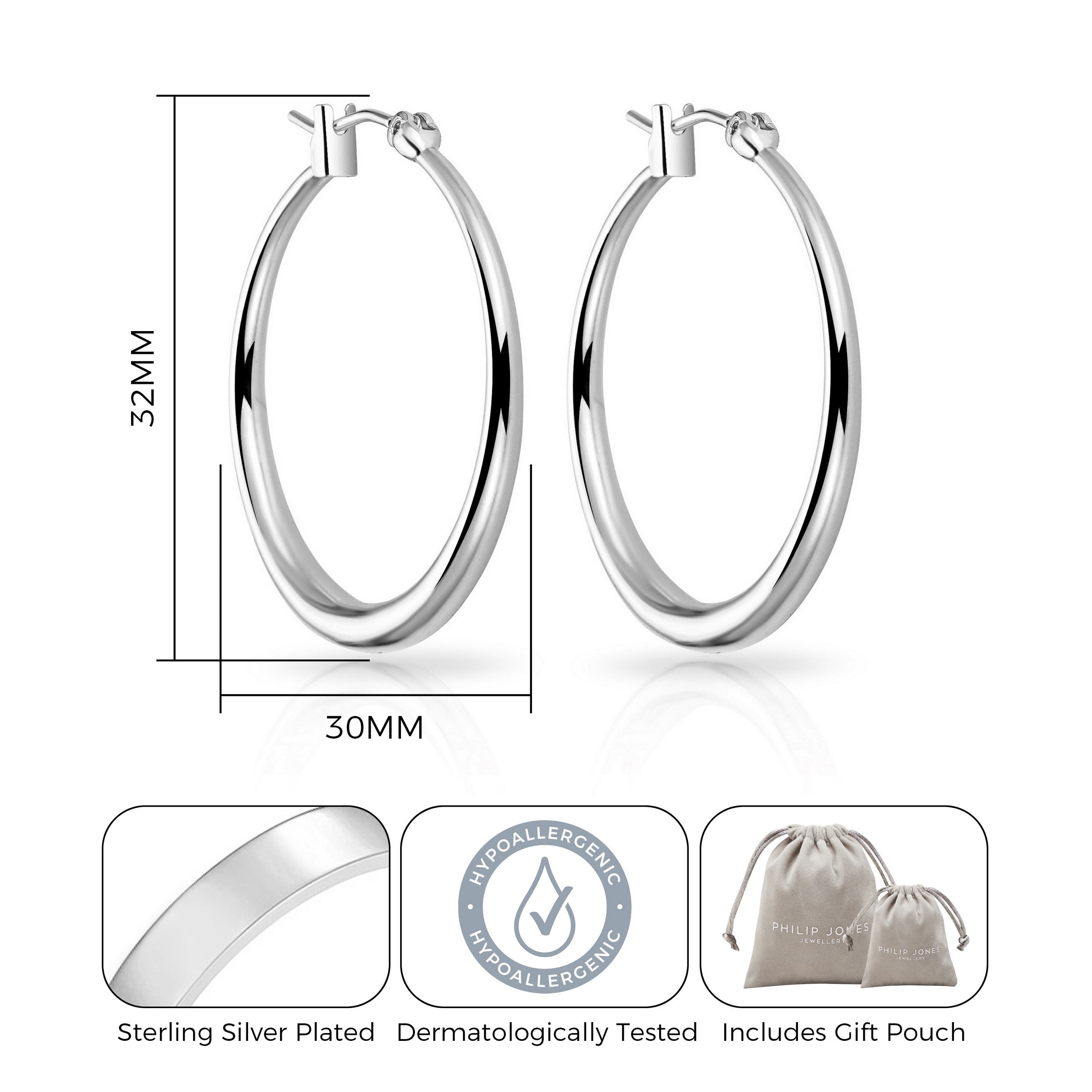 Silver Plated 30mm Hoop Earrings