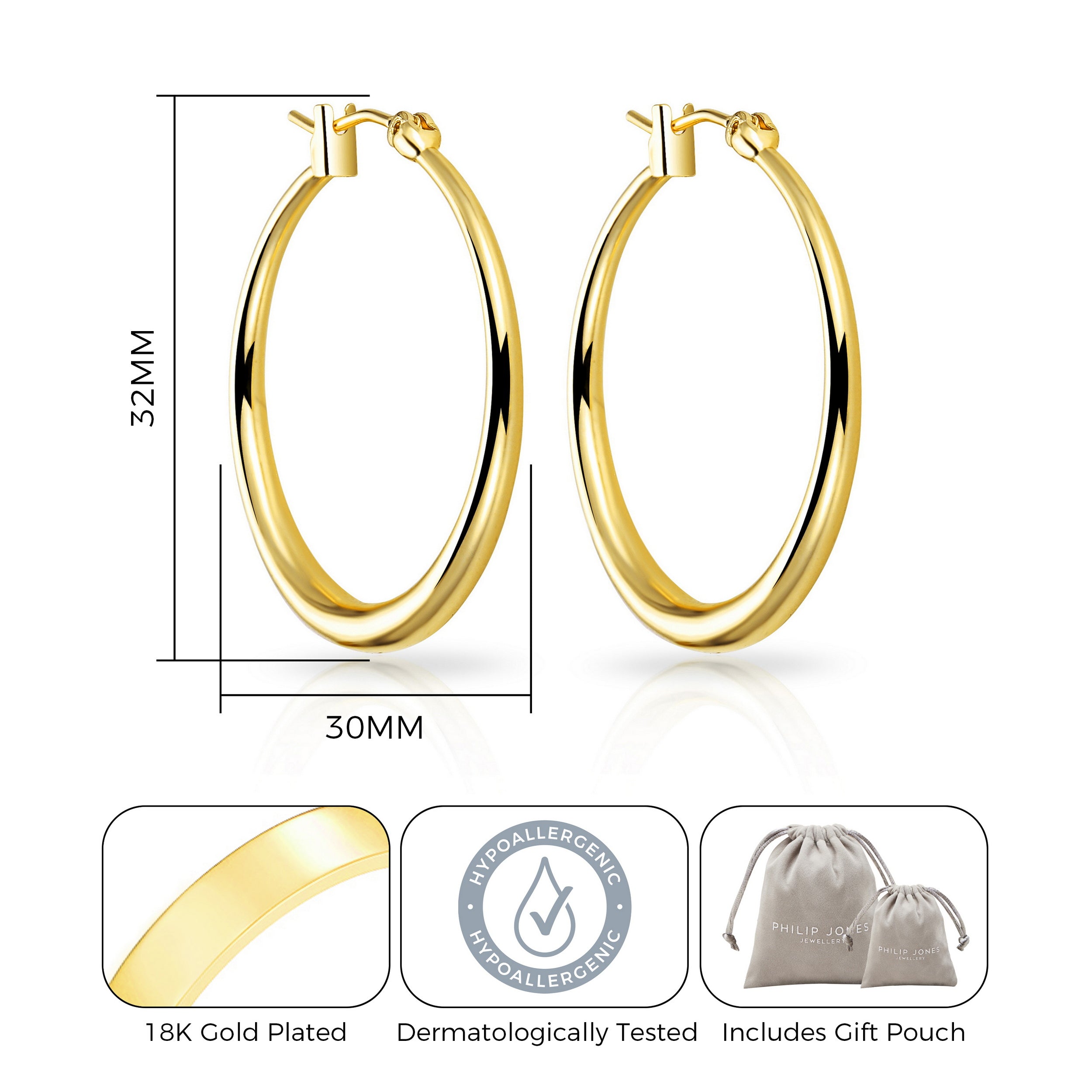 Gold Plated 30mm Hoop Earrings