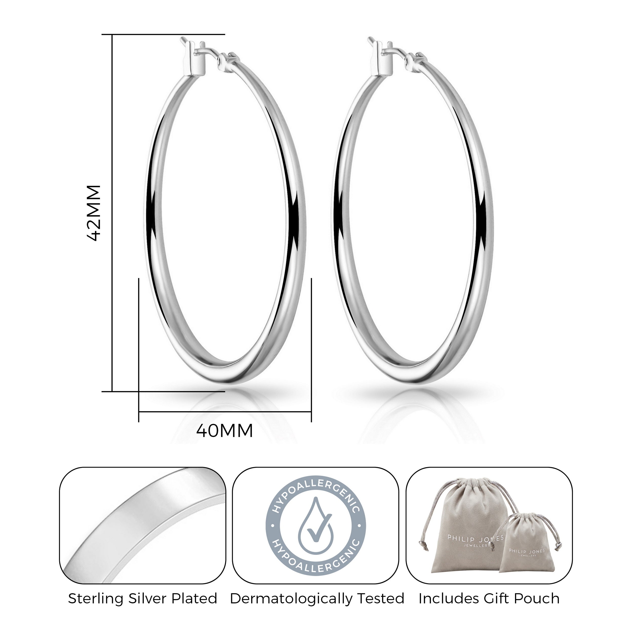 Silver Plated 40mm Hoop Earrings