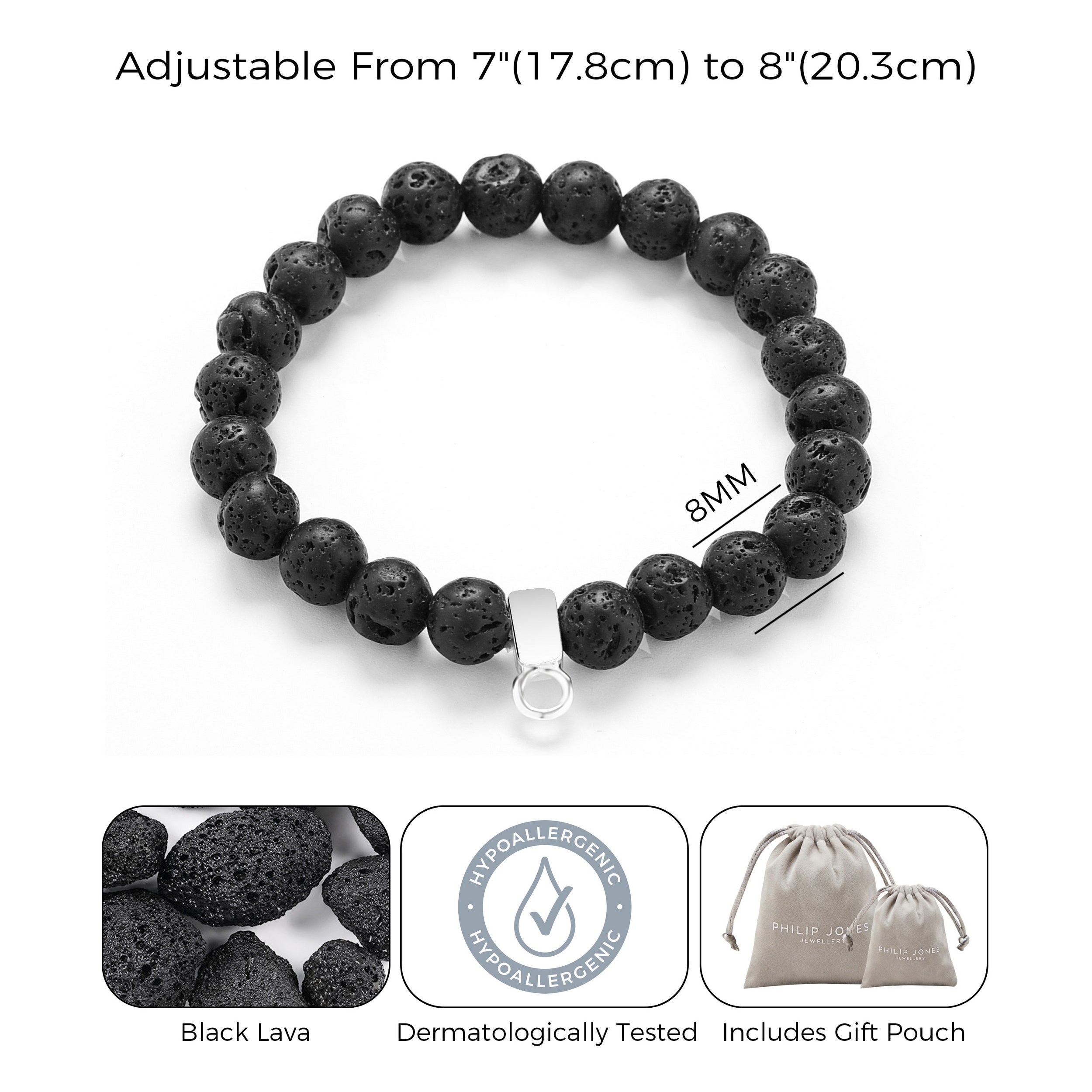 Lava Rock Gemstone Charm Stretch Bracelet