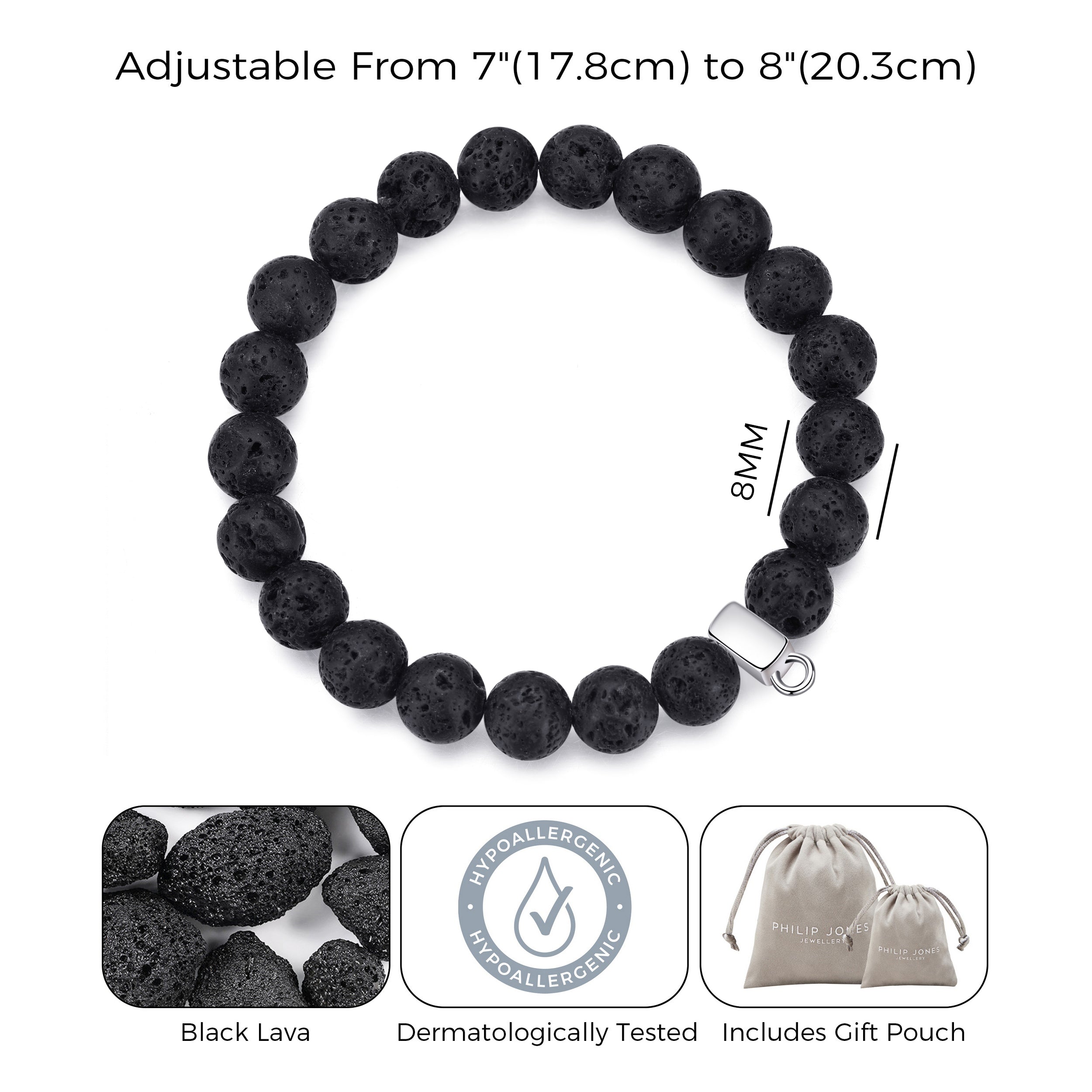 Lava Rock Gemstone Charm Stretch Bracelet