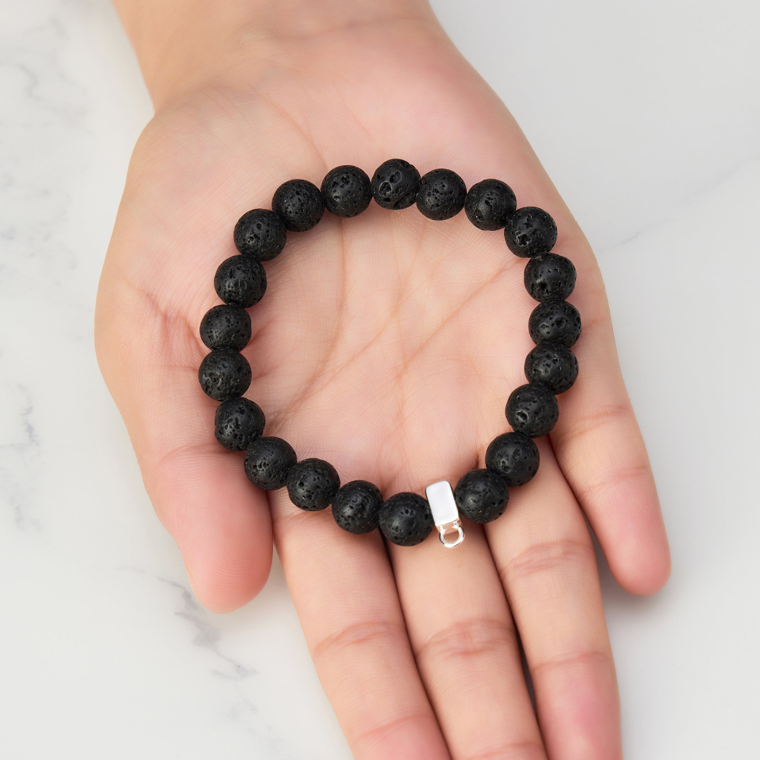 Lava Rock Gemstone Charm Stretch Bracelet