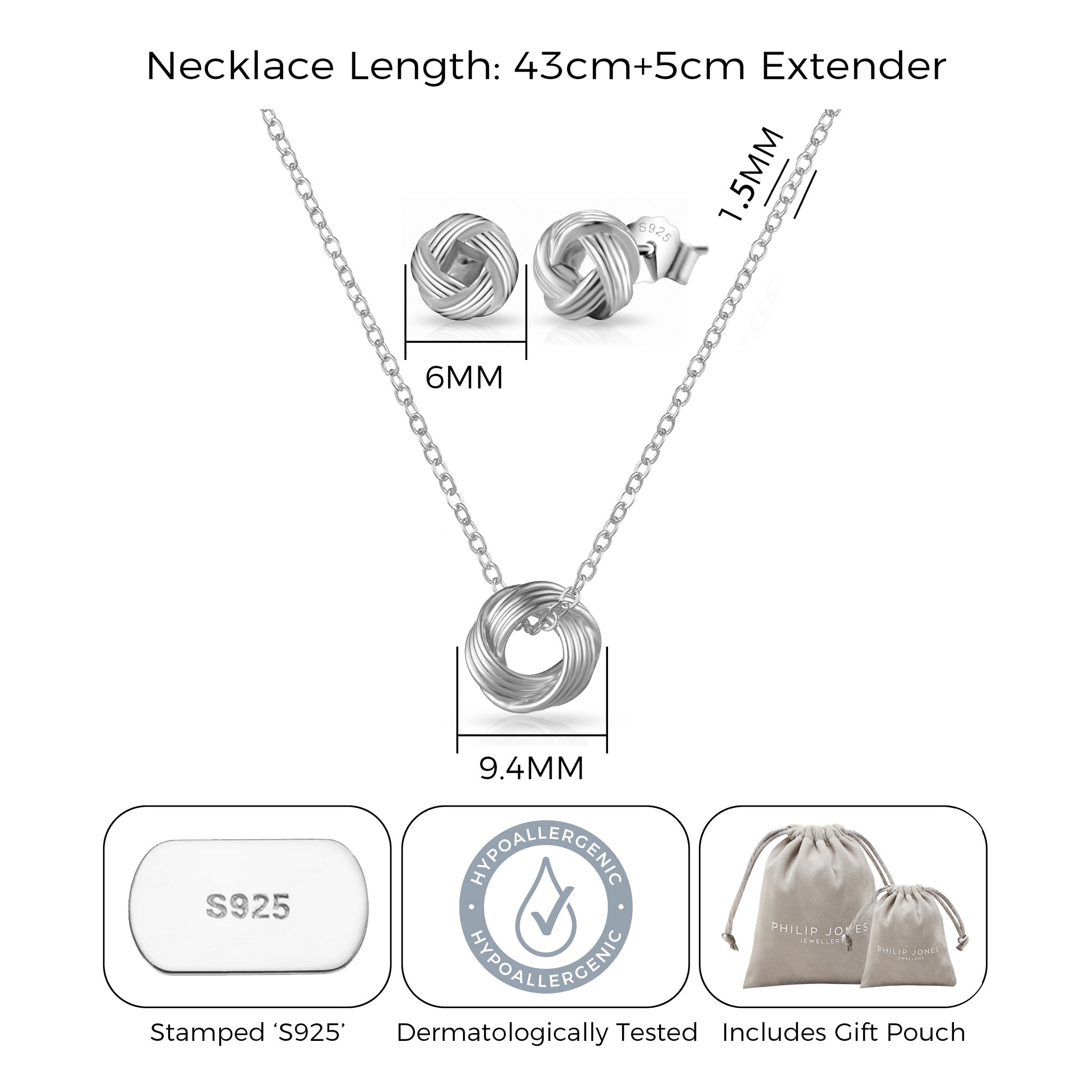 Sterling Silver Friendship Quote Knot Set