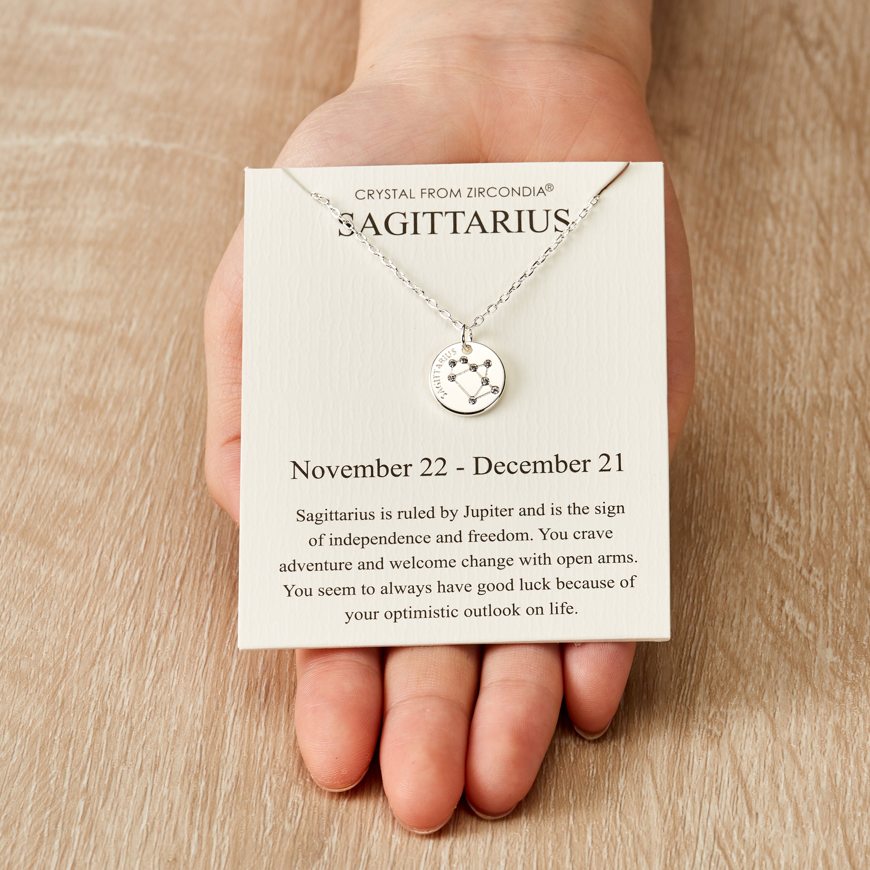 Sagittarius Zodiac Star Sign Disc Necklace Created with Zircondia® Crystals