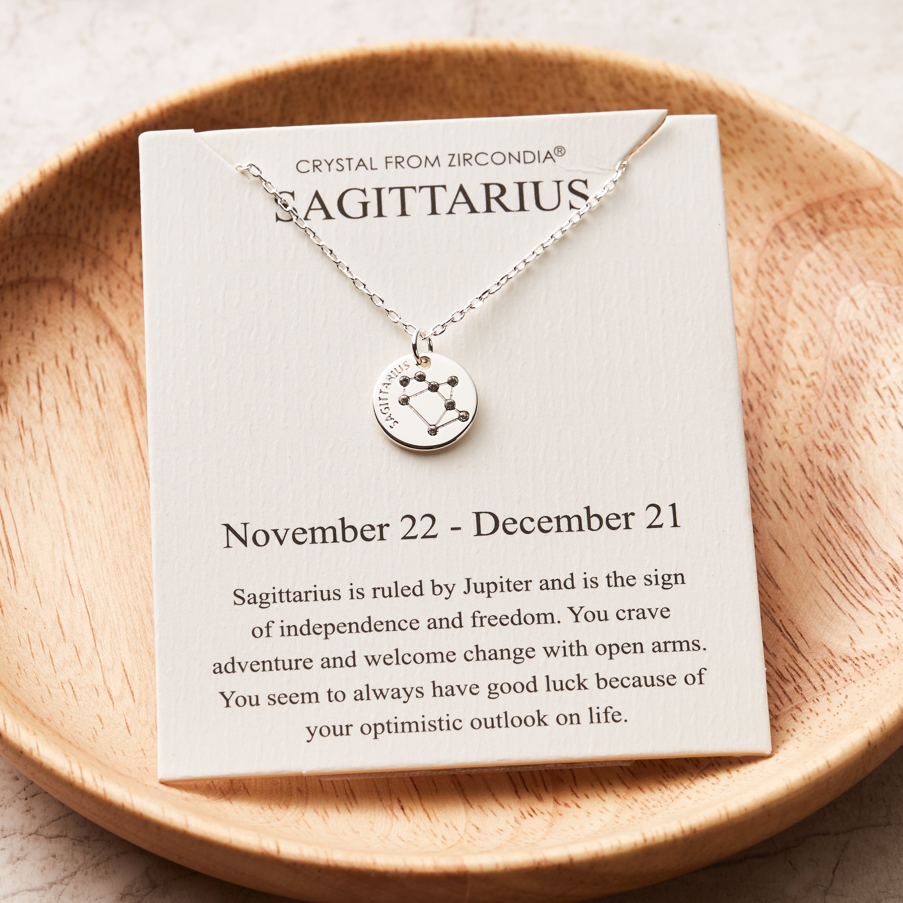 Sagittarius Zodiac Star Sign Disc Necklace Created with Zircondia® Crystals