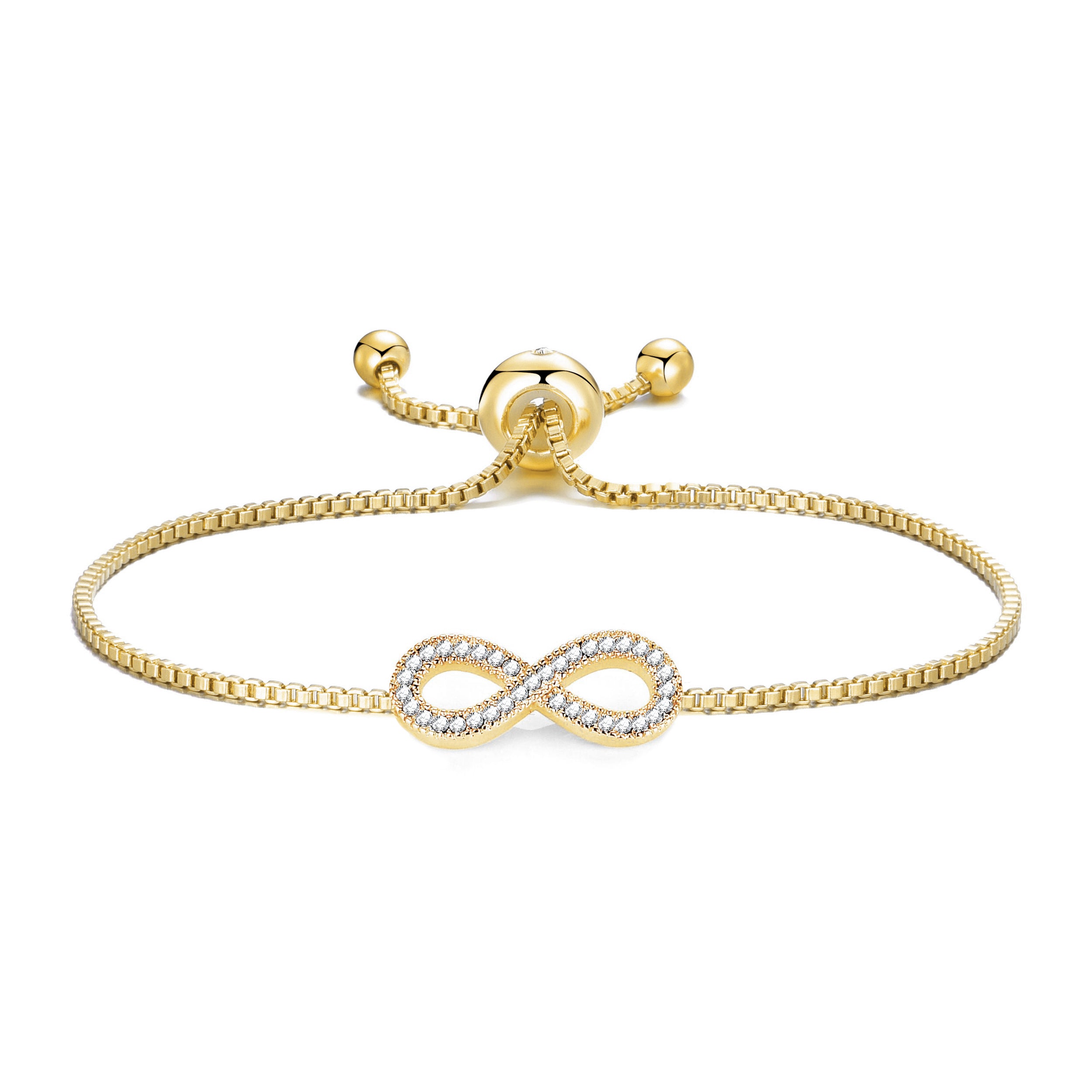 Gold Plated Infinity Friendship Bracelet Created with Zircondia® Crystals by Philip Jones Jewellery