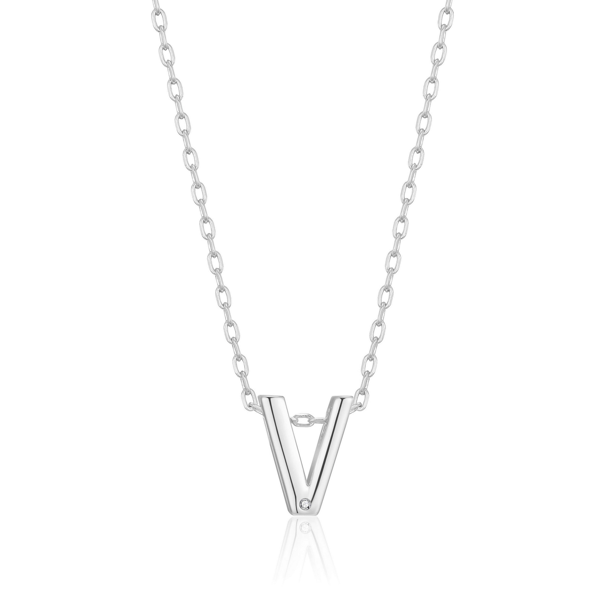 Initial Necklace Letter V Created with Zircondia® Crystals