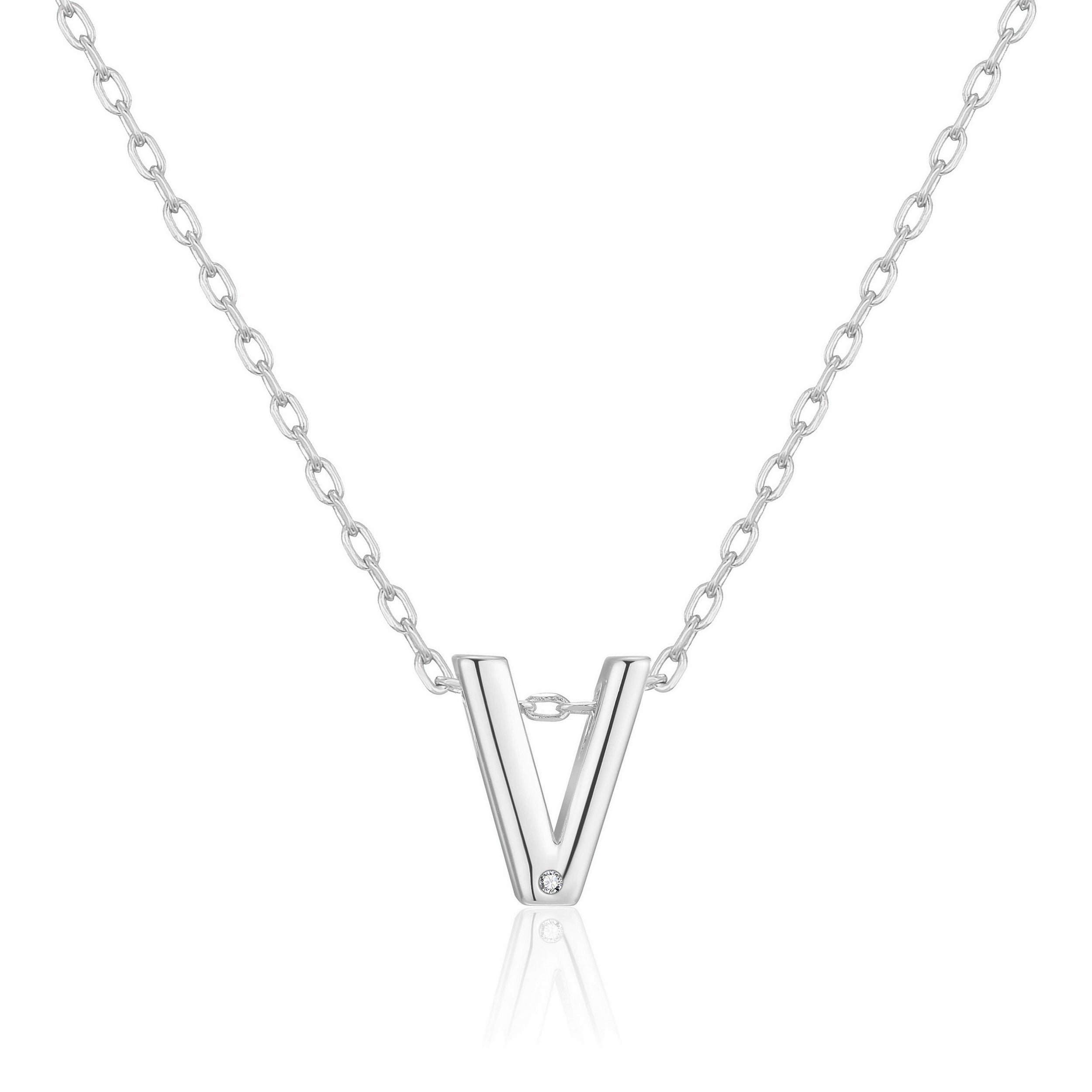 Initial Necklace Letter V Created with Zircondia® Crystals