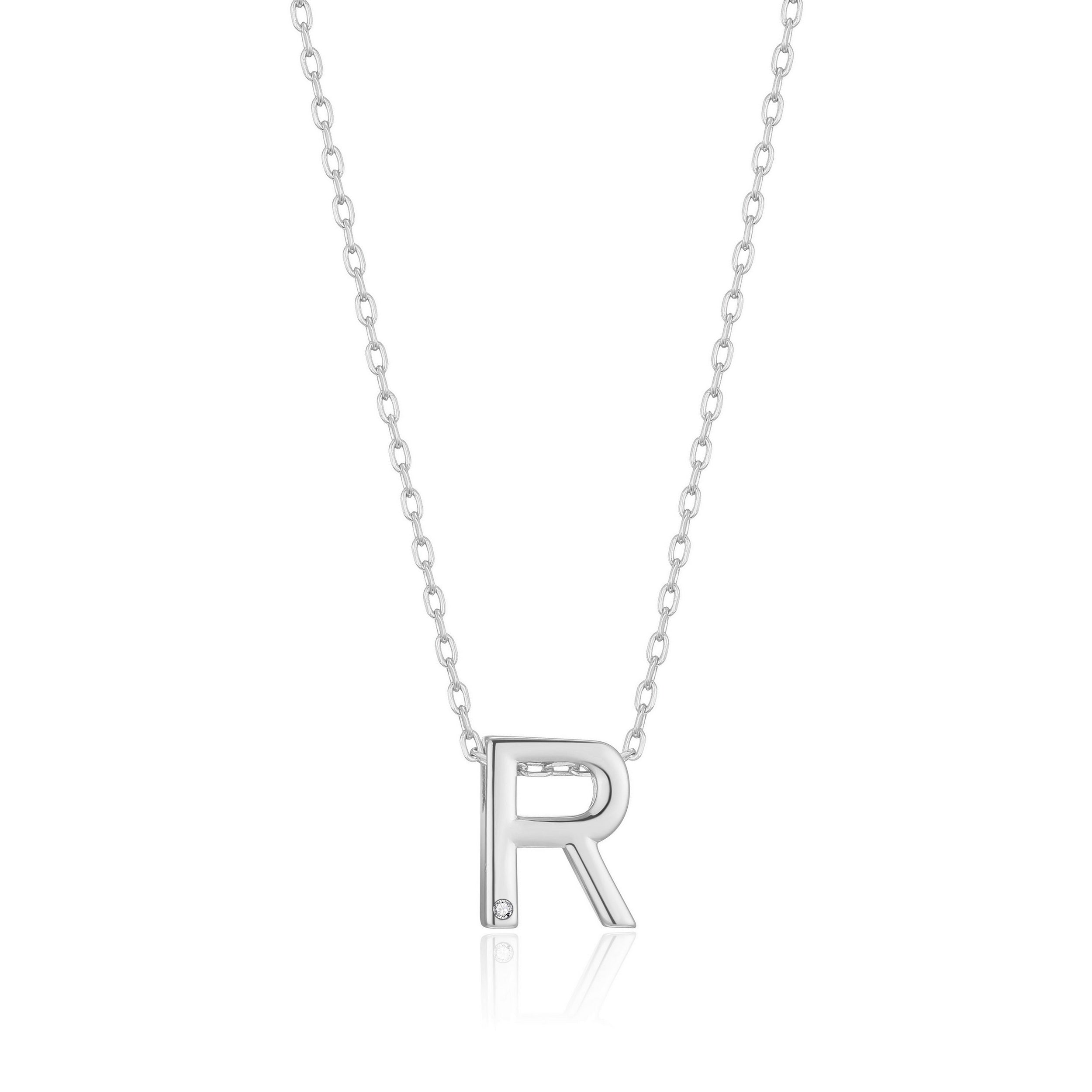 Initial Necklace Letter R Created with Zircondia® Crystals