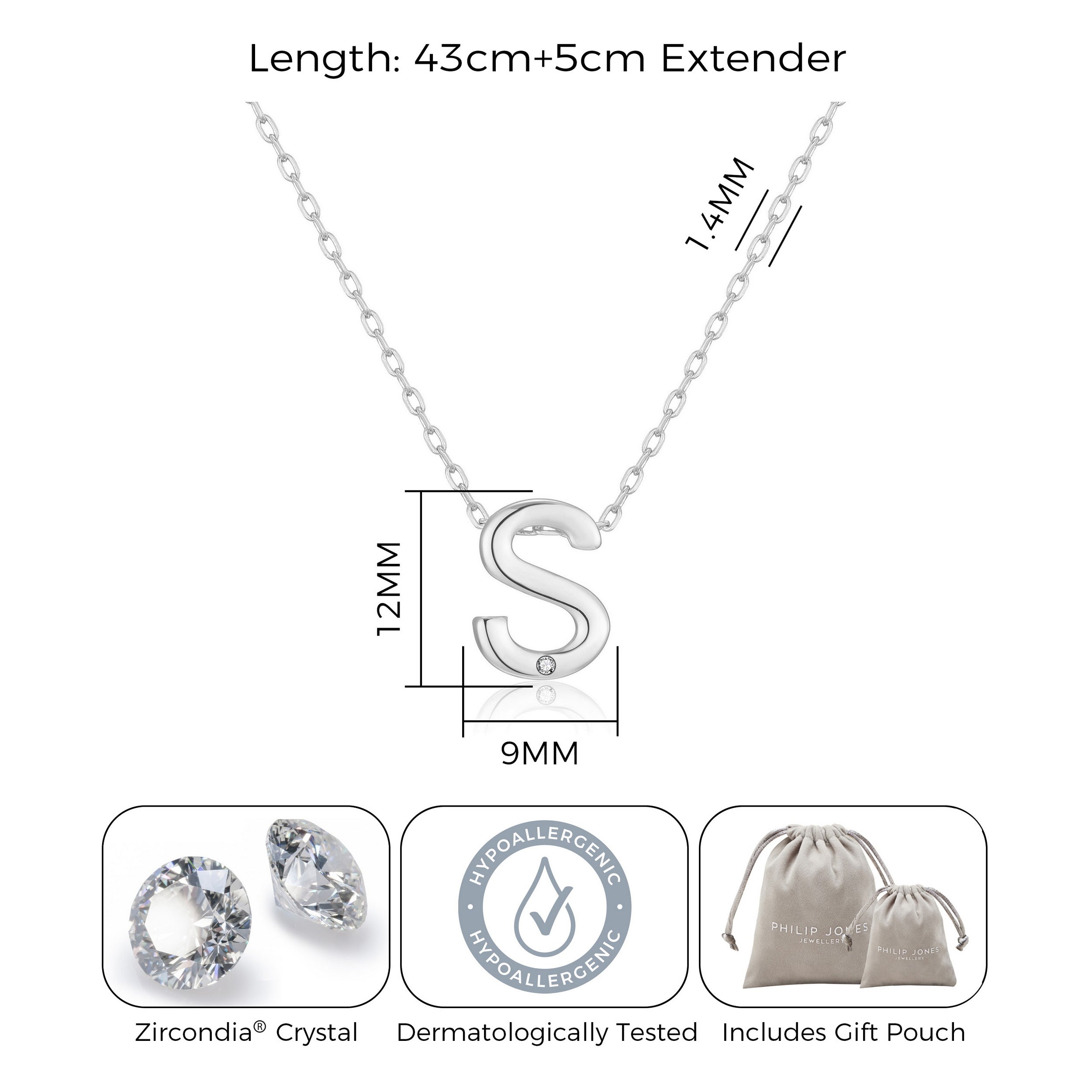 Initial Necklace Letter S Created with Zircondia® Crystals