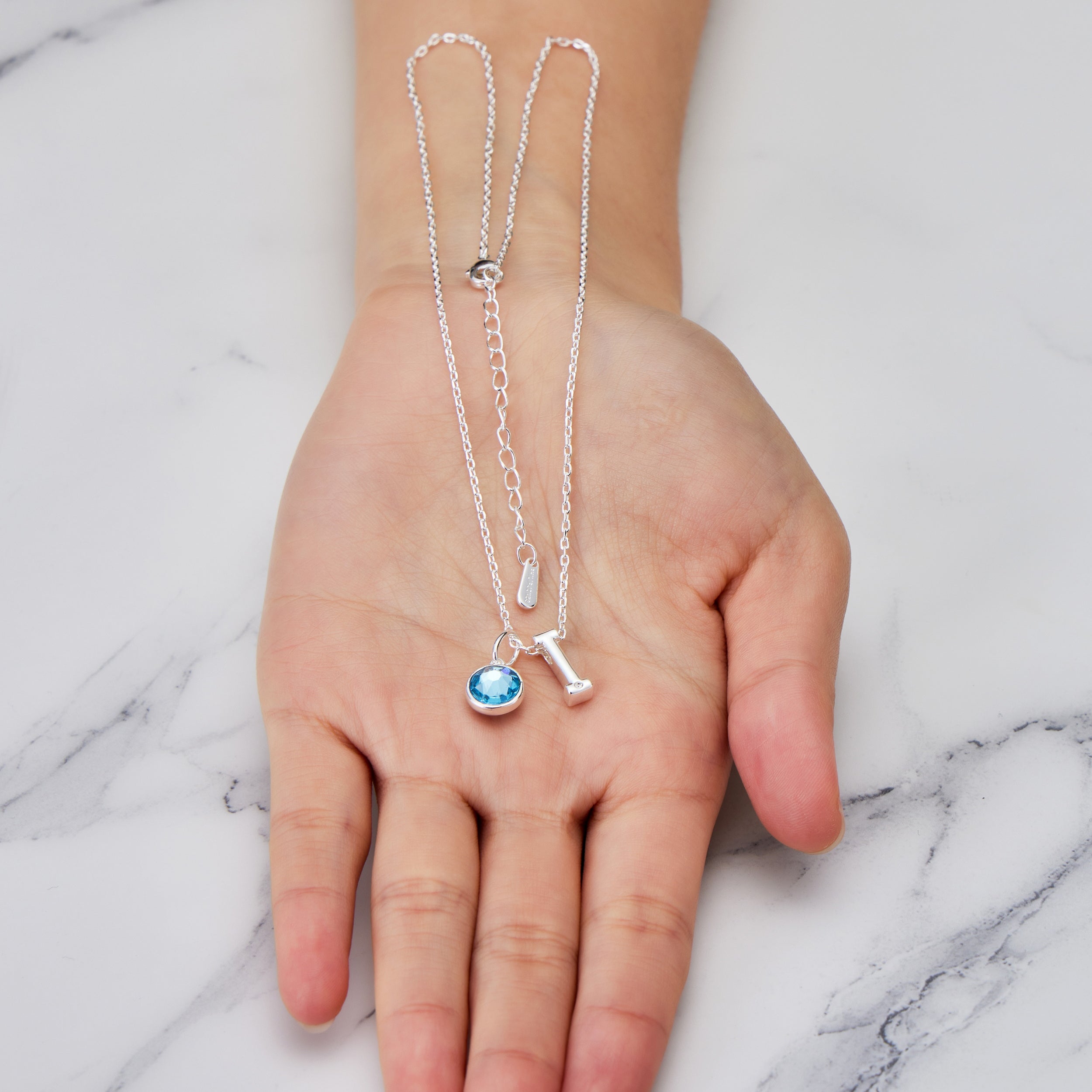Initial I Necklace with Birthstone Charm Created with Zircondia® Crystals