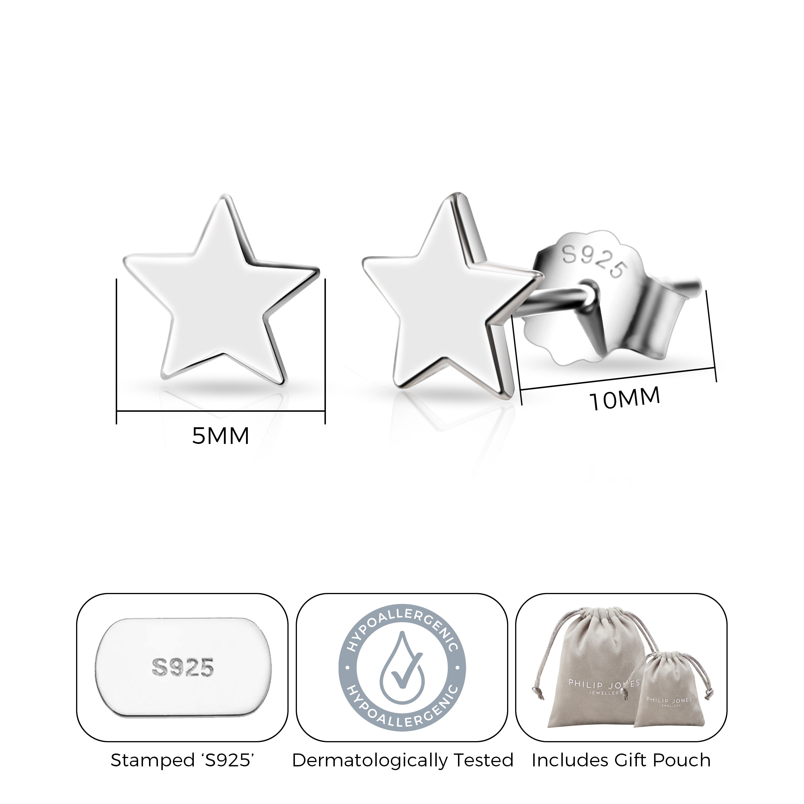 Sterling Silver Friendship Quote Star Earrings