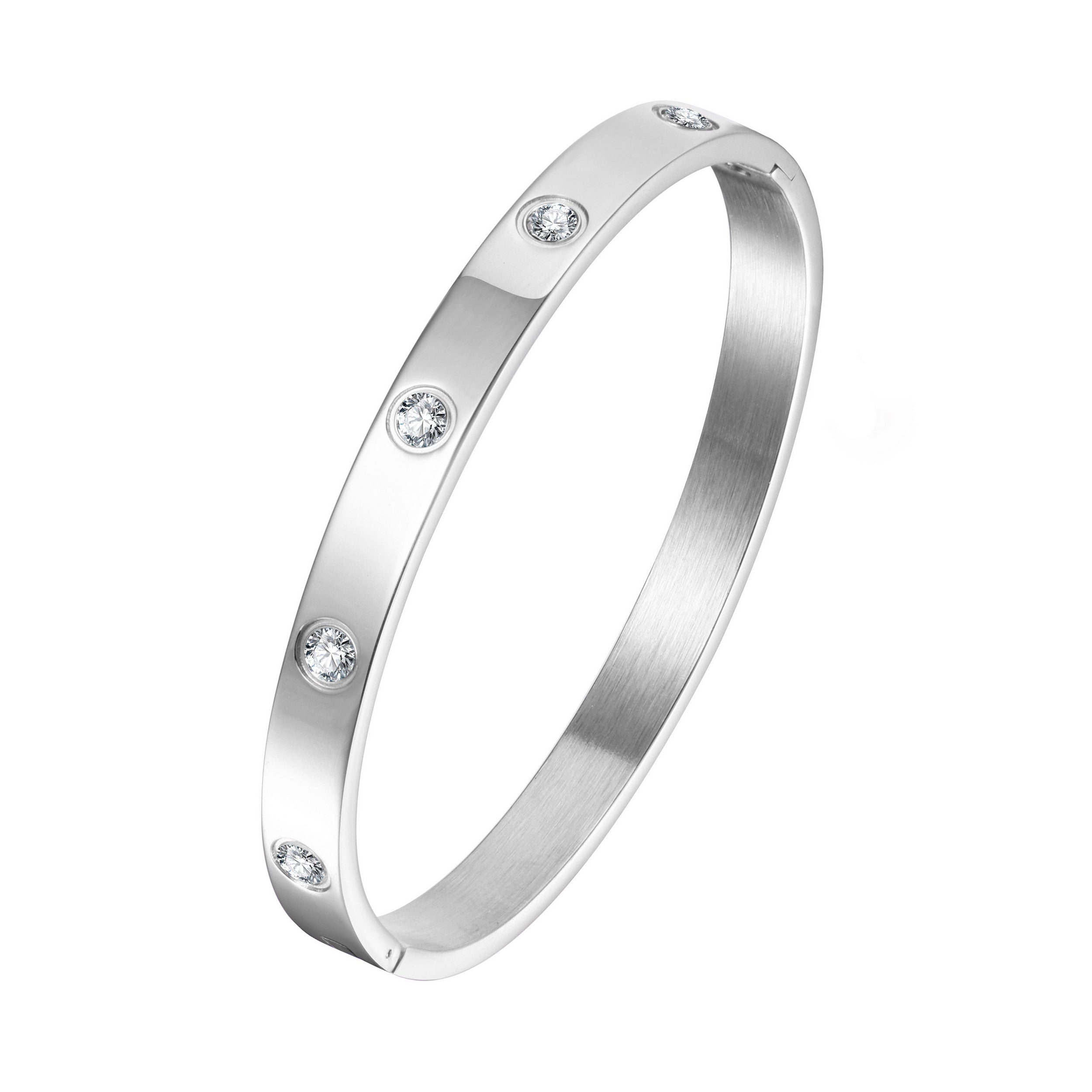 Stainless Steel Stud Bangle Created with Zircondia® Crystals (7 Inch)