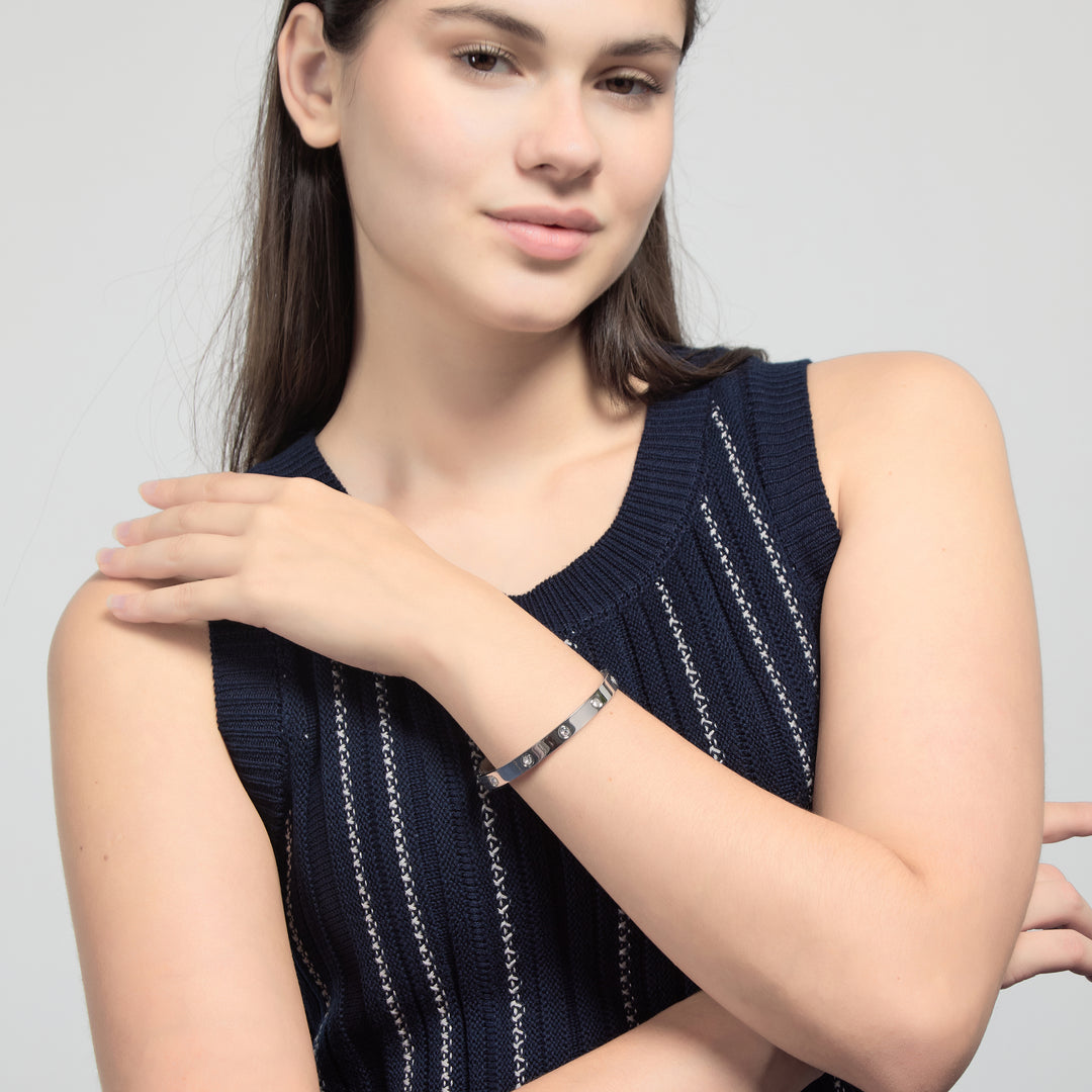Stainless Steel Stud Bangle Created with Zircondia® Crystals (7 Inch)