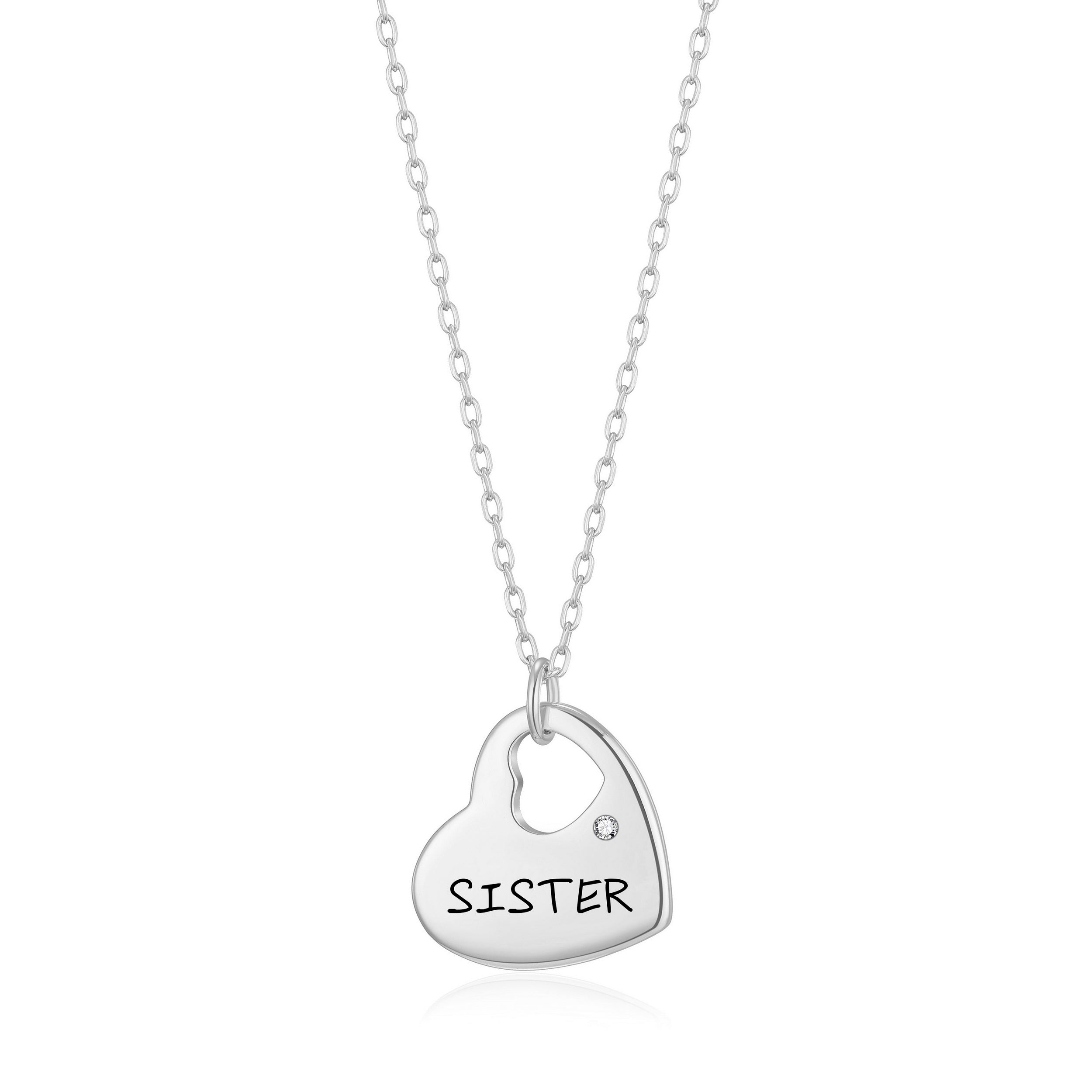 Sister Heart Necklace Created with Zircondia® Crystals