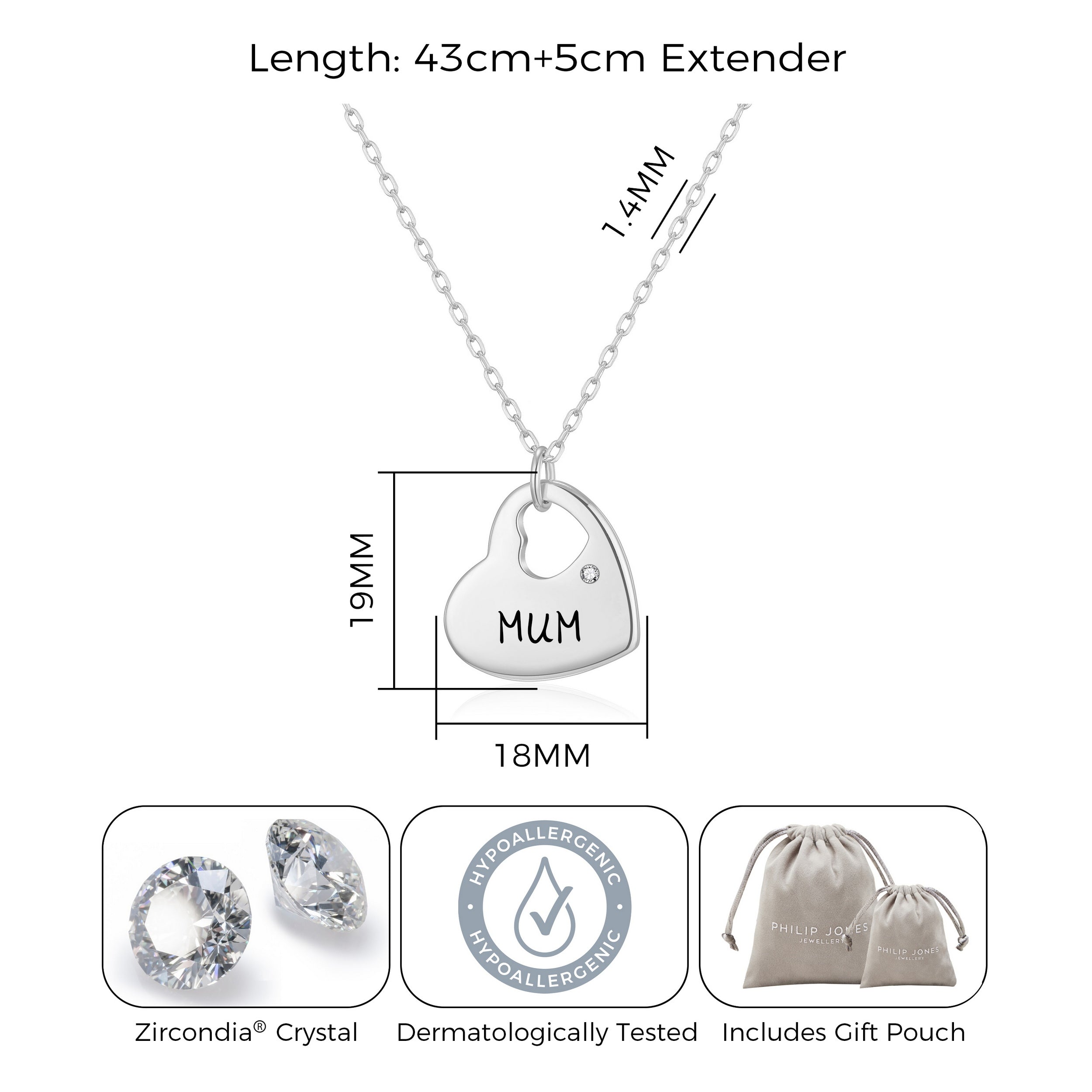 Mum Heart Necklace Created with Zircondia® Crystals