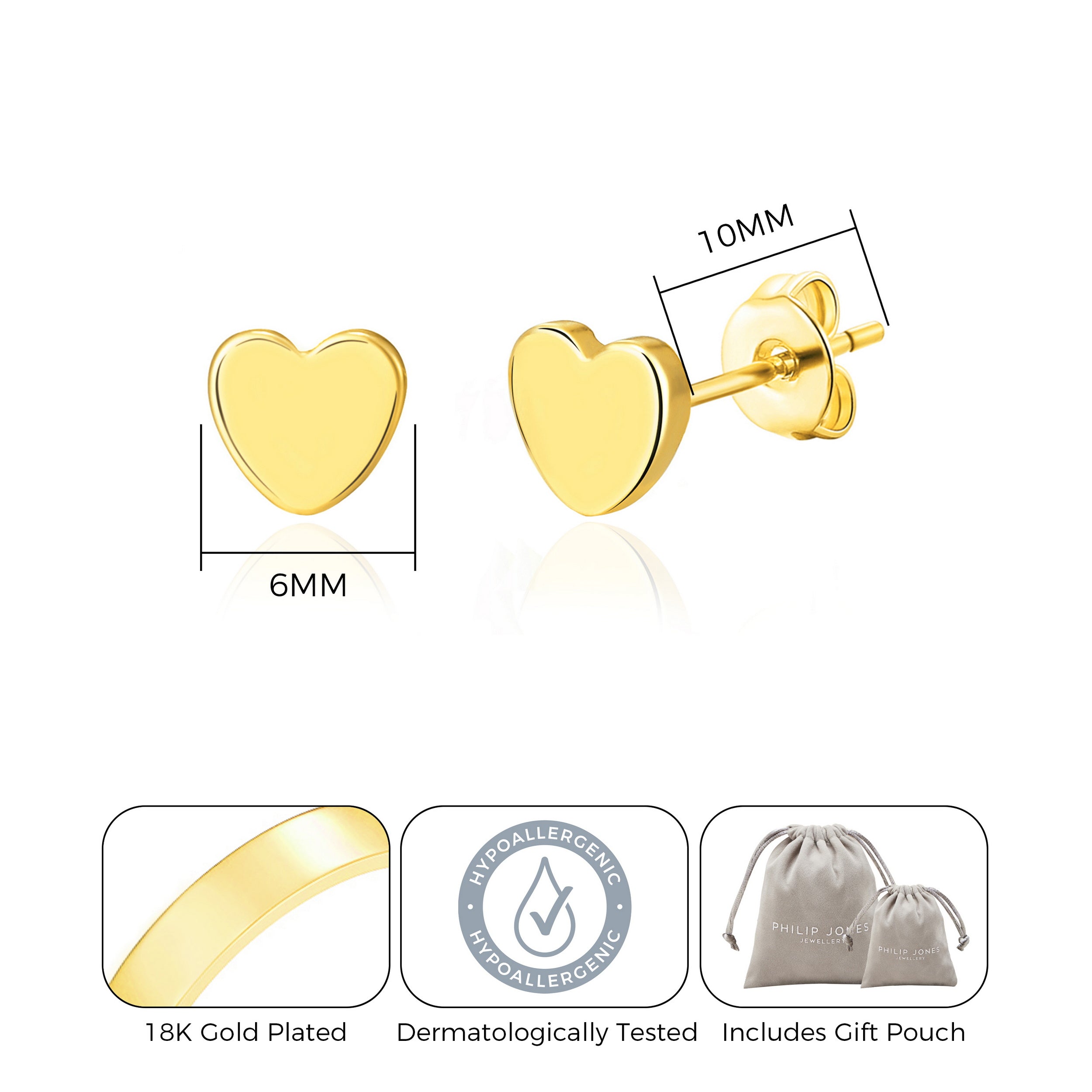 Gold Plated Heart Stud Earrings