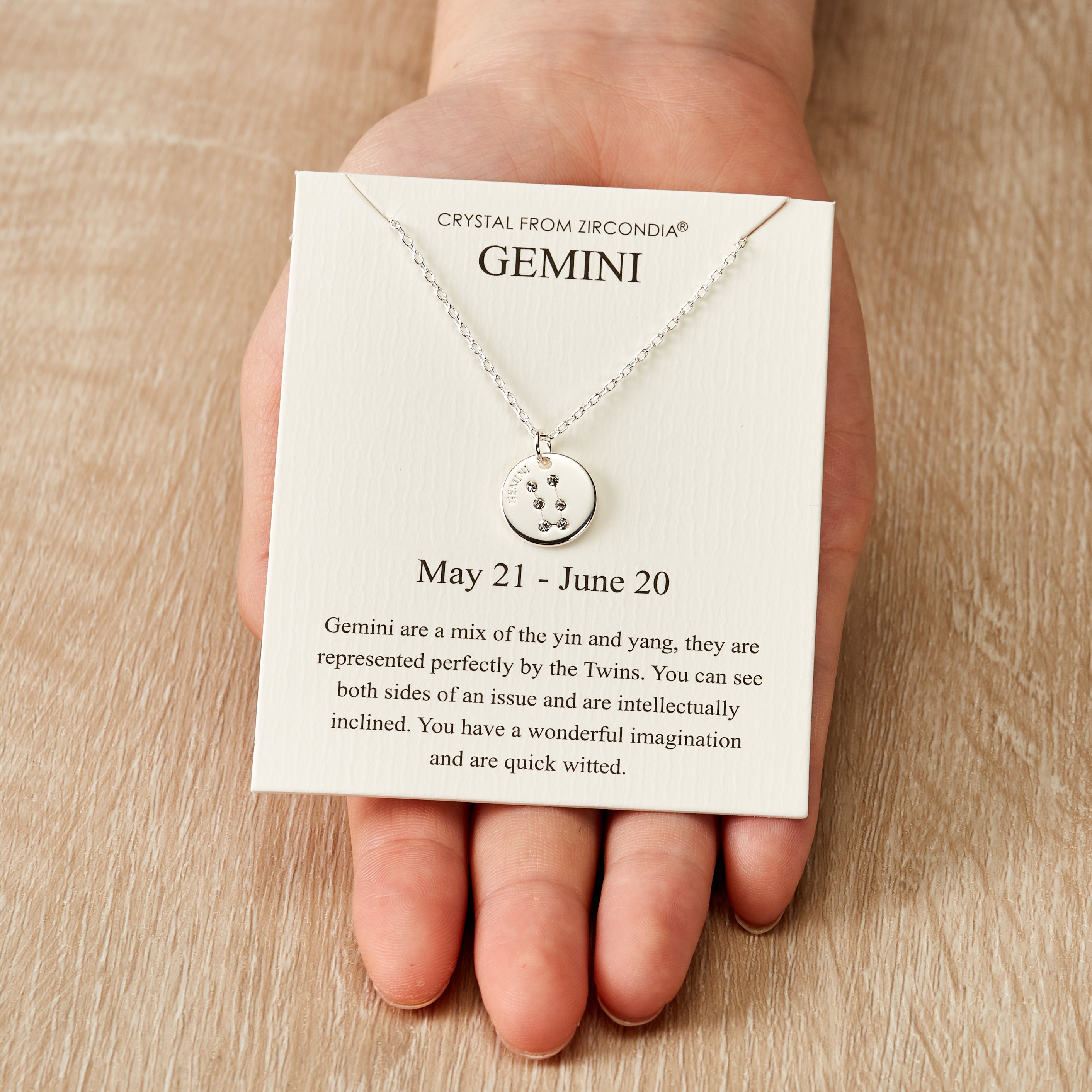 Gemini Zodiac Star Sign Disc Necklace Created with Zircondia® Crystals