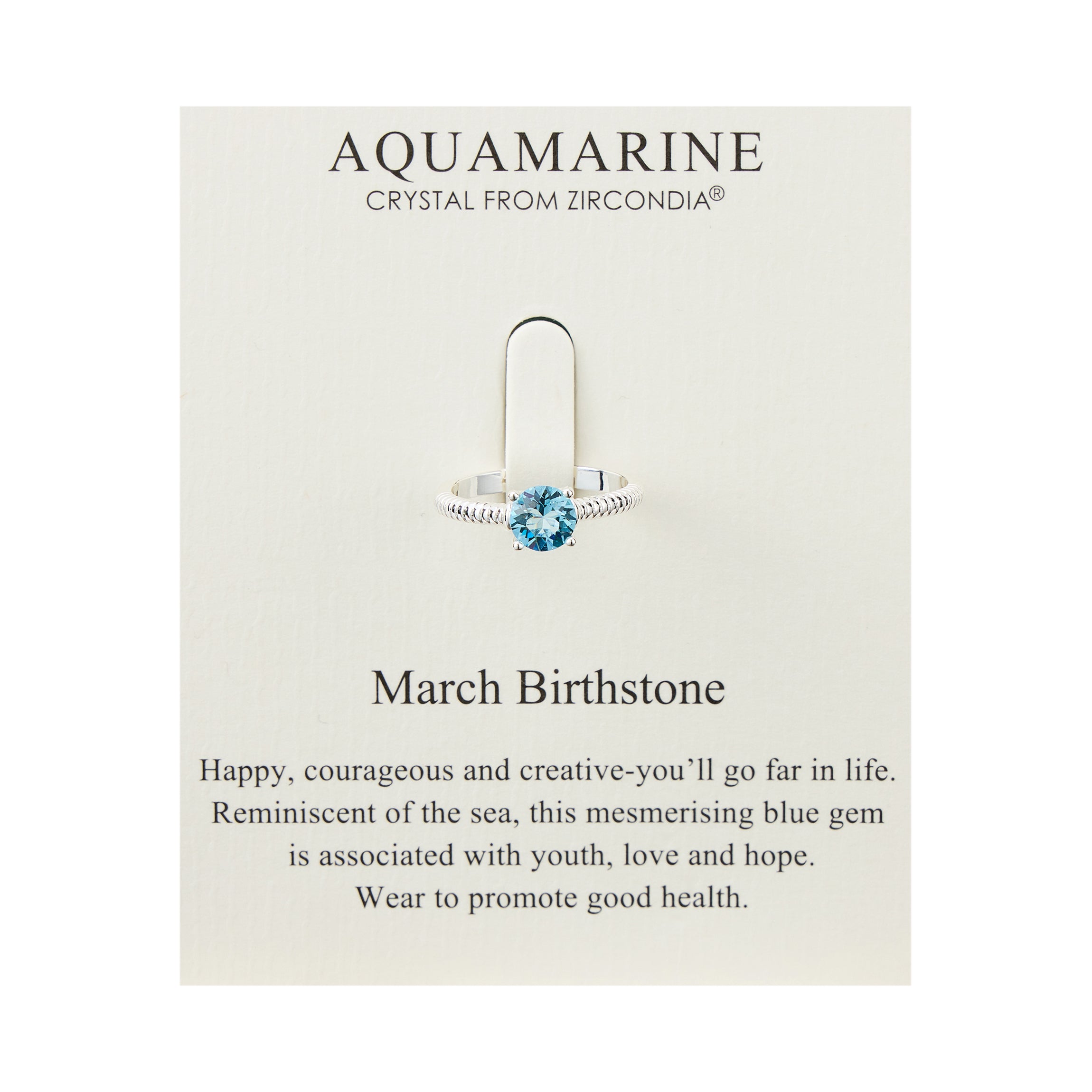 March (Aquamarine) Adjustable Birthstone Ring Created with Zircondia® Crystals