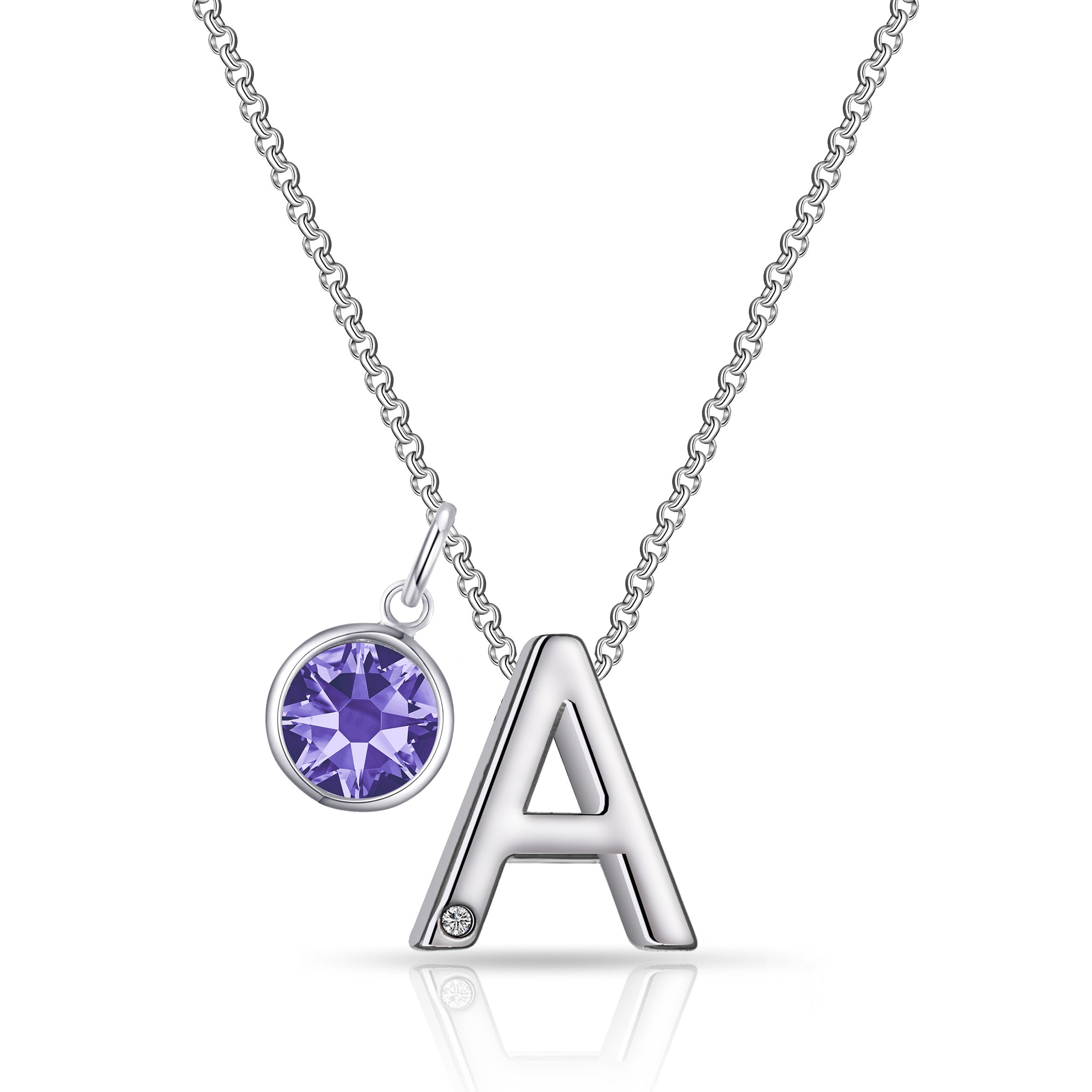 Initial A Necklace with Birthstone Charm Created with Zircondia® Crystals