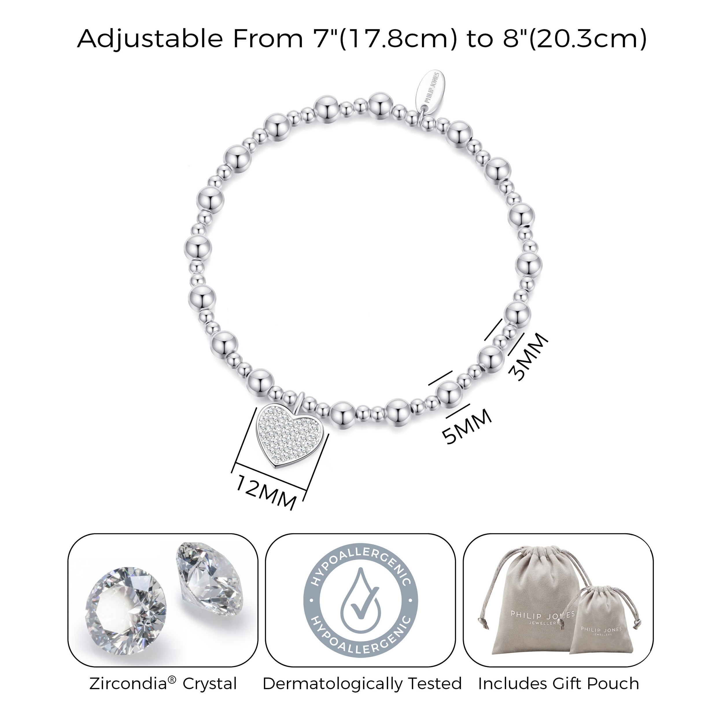 50th Birthday Heart Charm Stretch Bracelet with Quote Gift Box