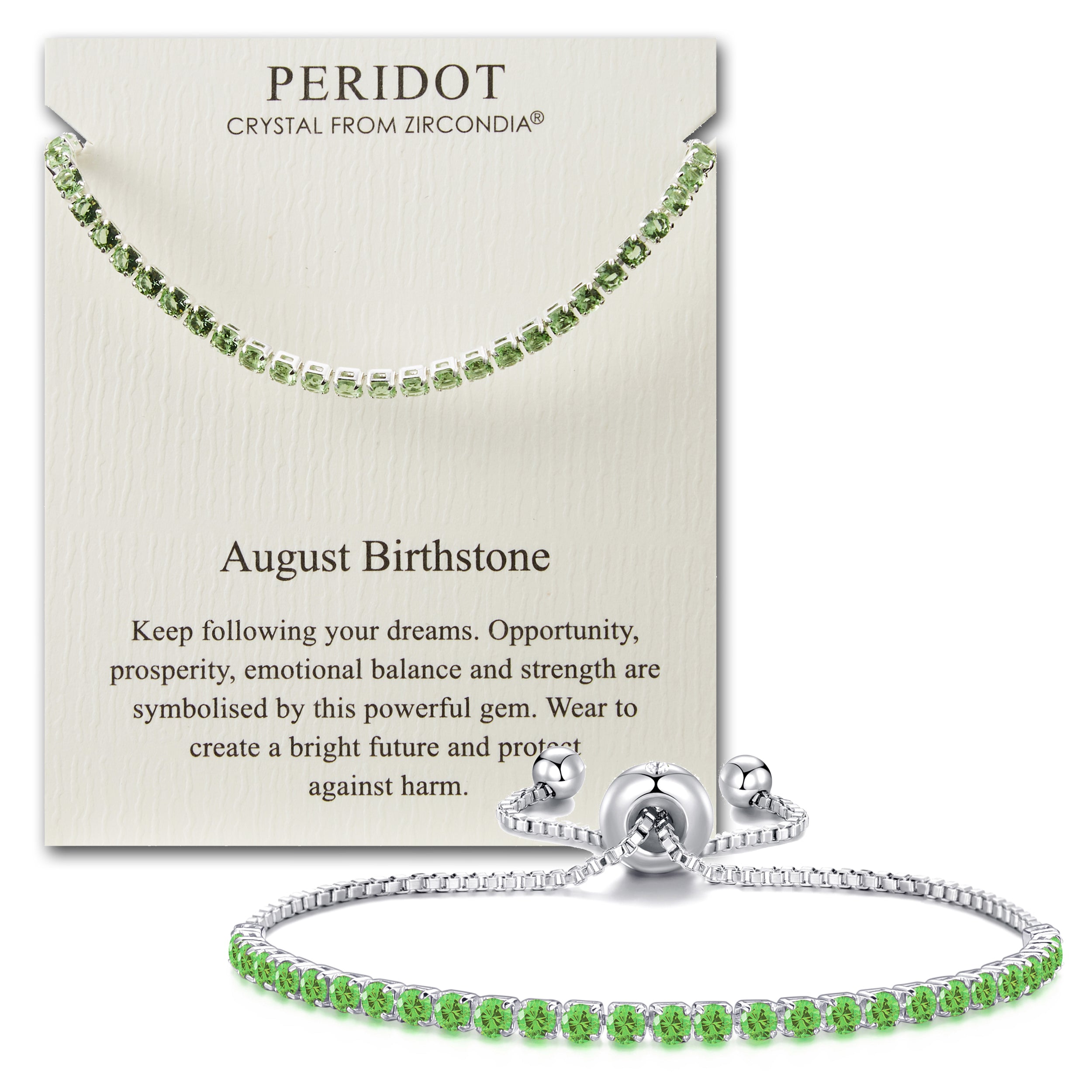 August Birthstone Friendship Bracelet with Peridot Zircondia® Crystals