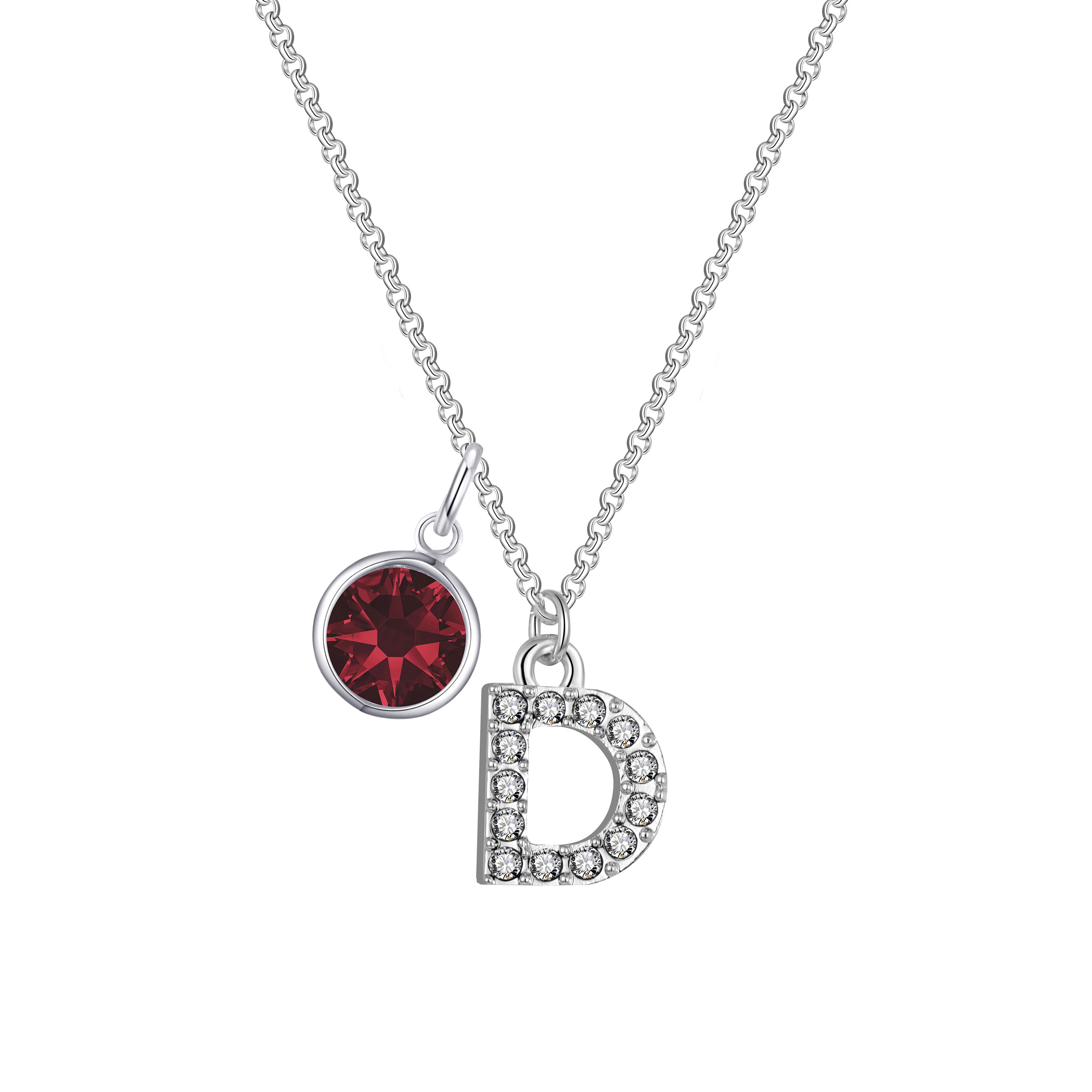 Pave Initial D Necklace with Birthstone Charm Created with Zircondia® Crystals