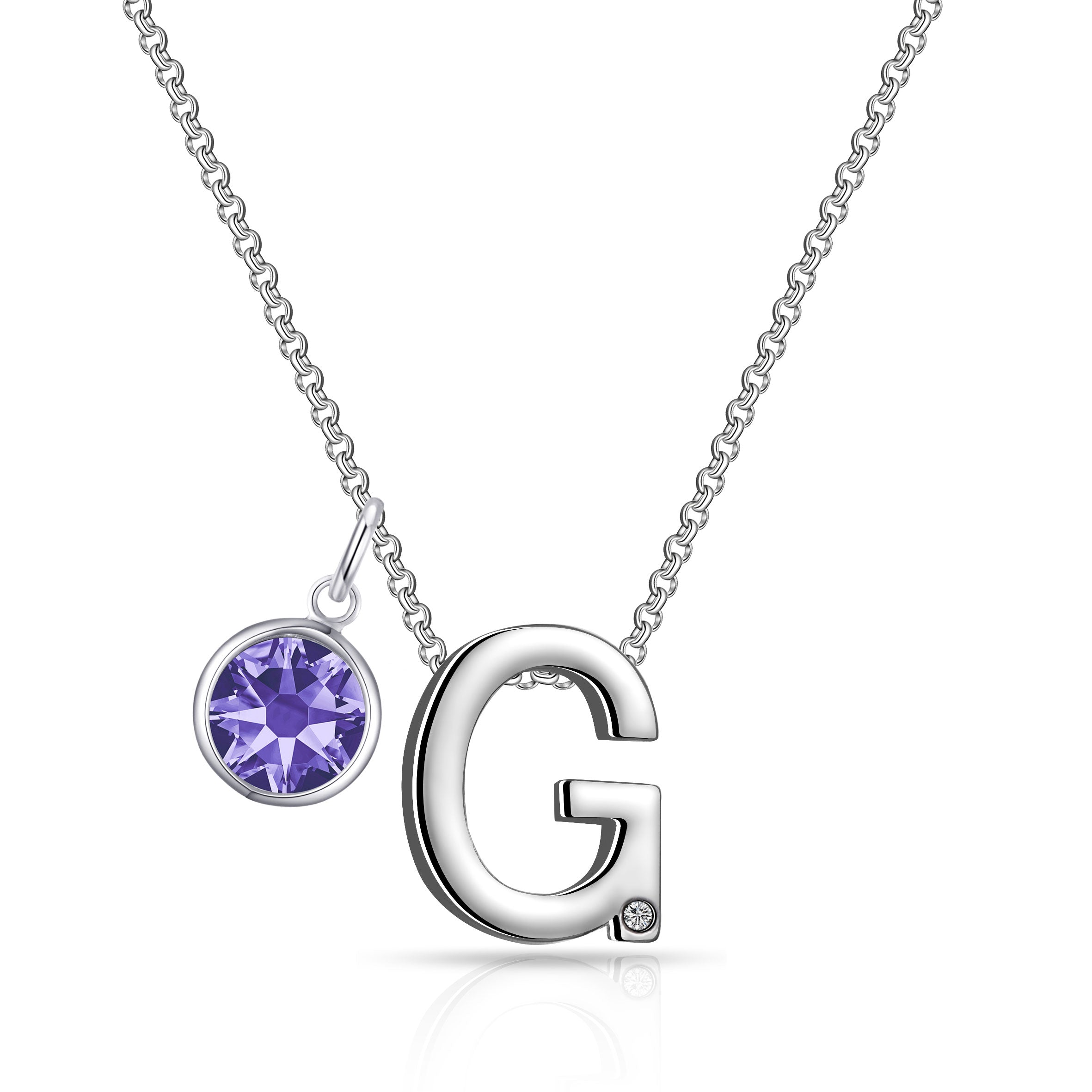 Initial G Necklace with Birthstone Charm Created with Zircondia® Crystals