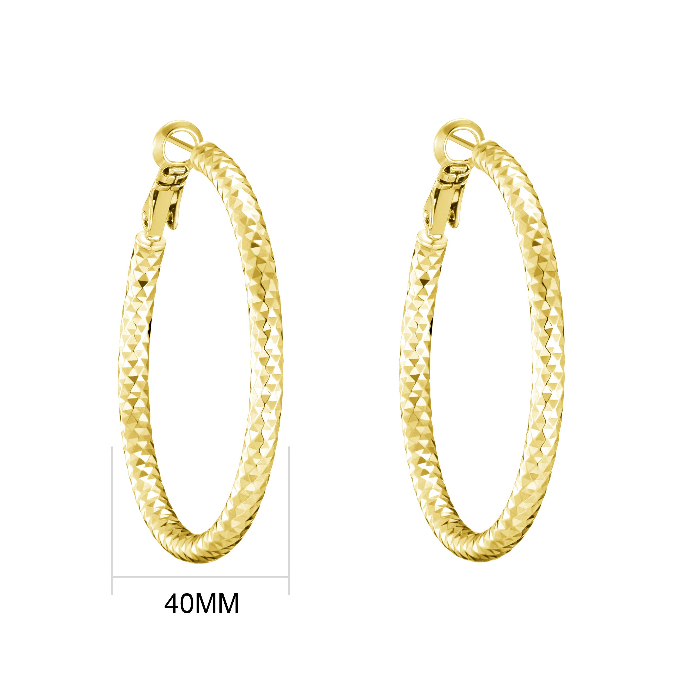Gold Plated 40mm Diamond Cut Hoop Earrings