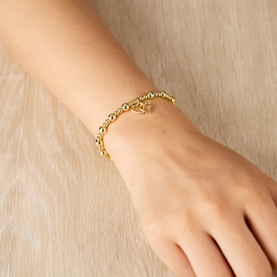 18k Gold Plated Niece Heart Link Beaded Stretch Bracelet with Quote Card