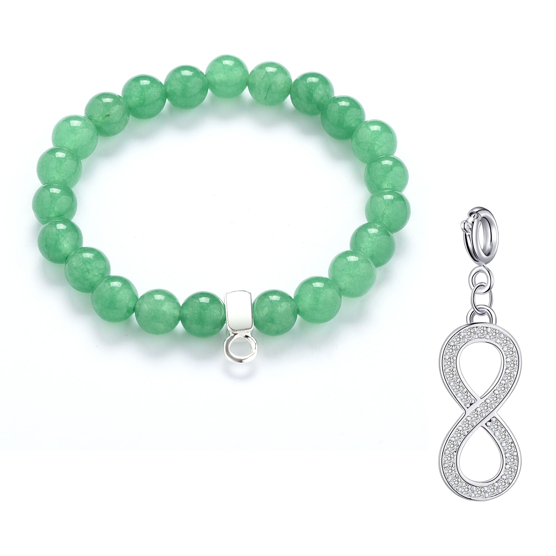 Green Aventurine Gemstone Stretch Bracelet with Charm Created with Zircondia® Crystals