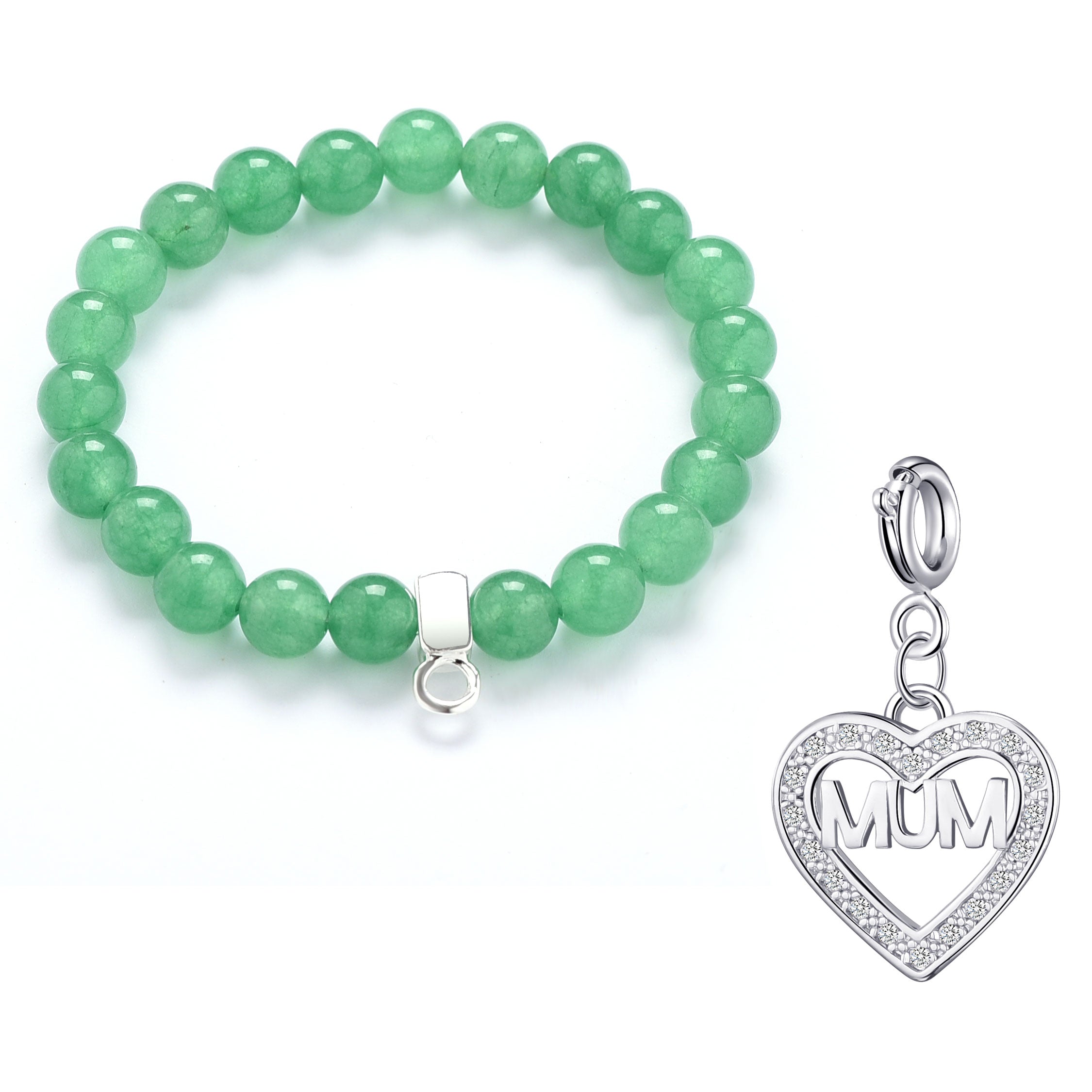 Green Aventurine Gemstone Bracelet with Charm Created with Zircondia® Crystals