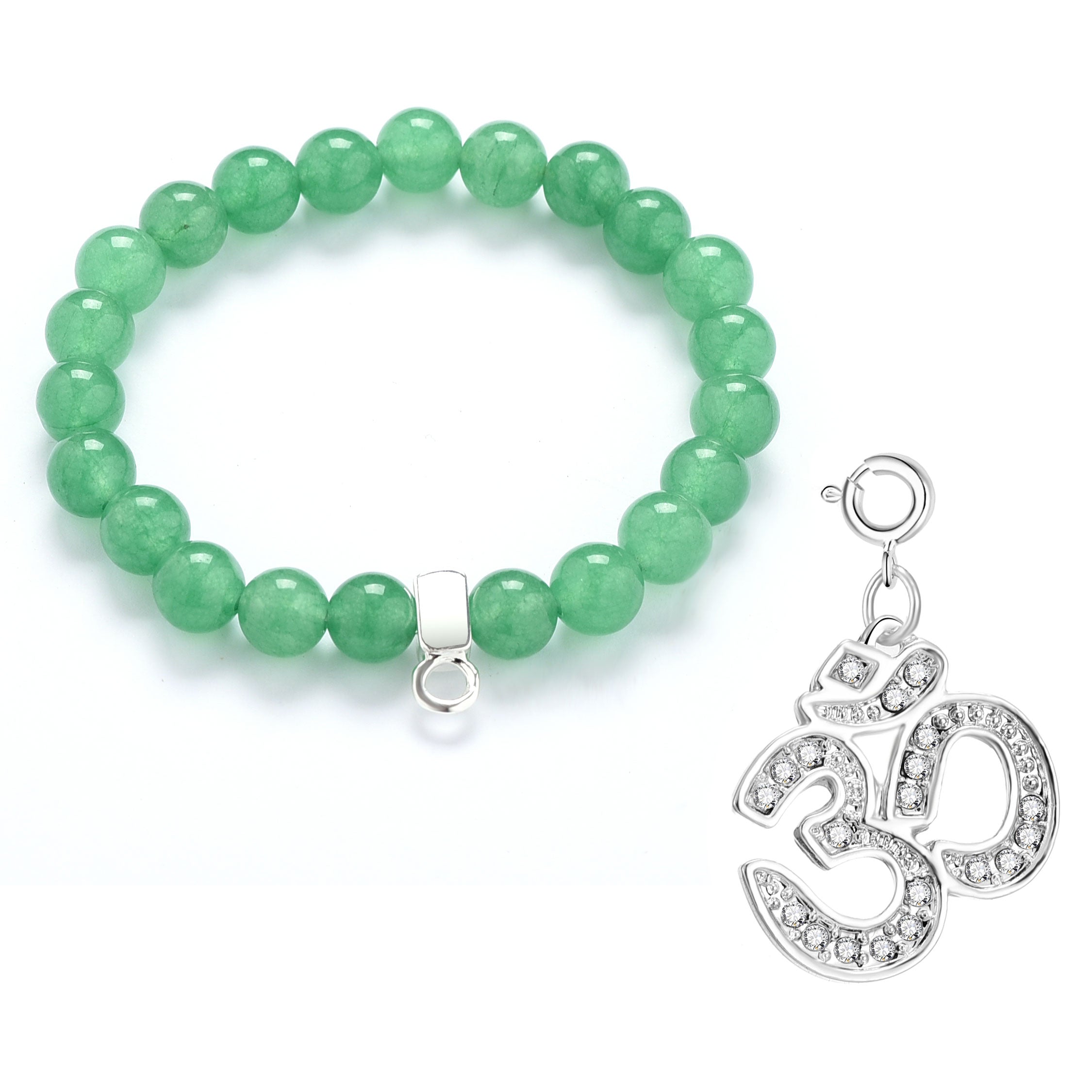 Green Aventurine Gemstone Bracelet with Charm Created with Zircondia® Crystals