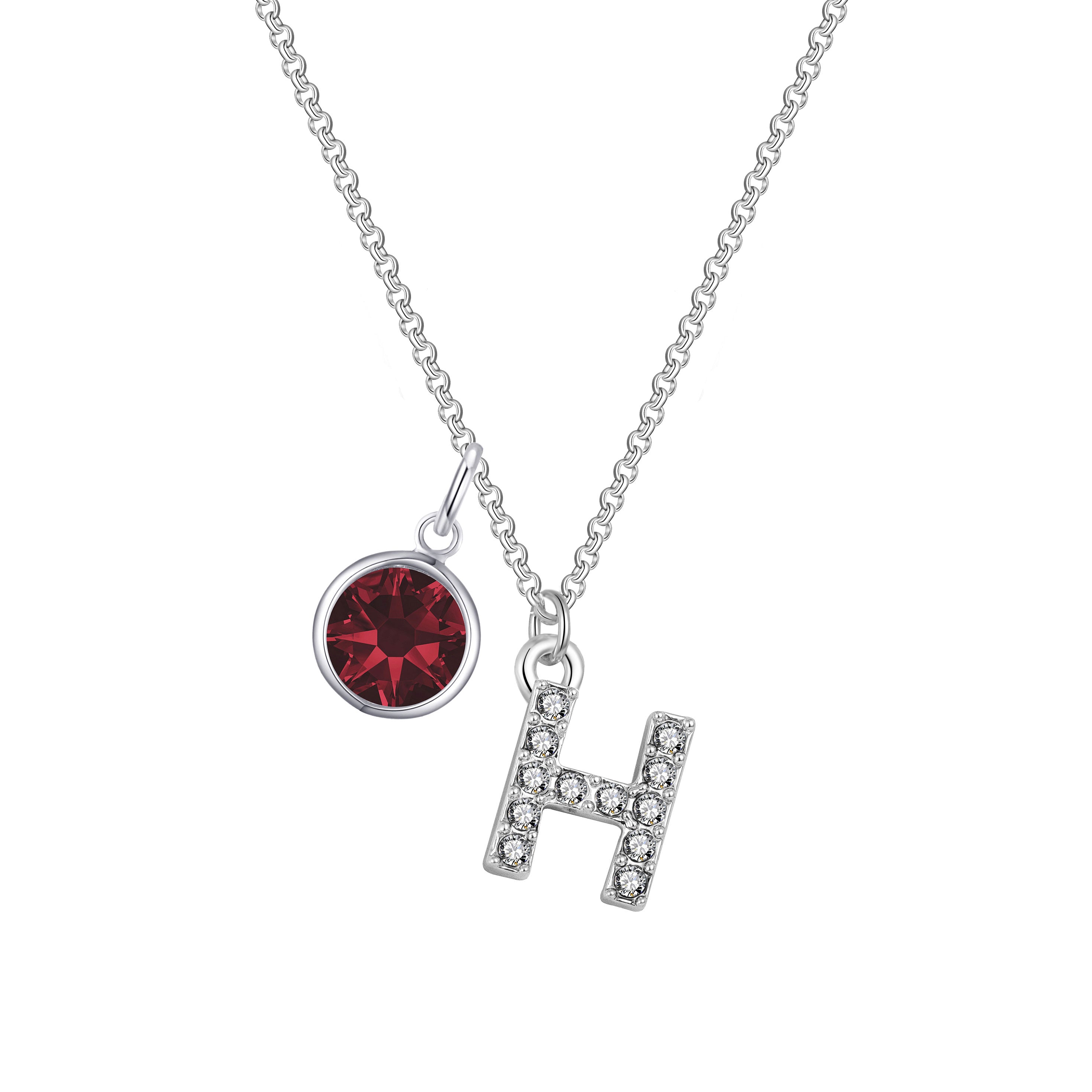 Pave Initial H Necklace with Birthstone Charm Created with Zircondia® Crystals