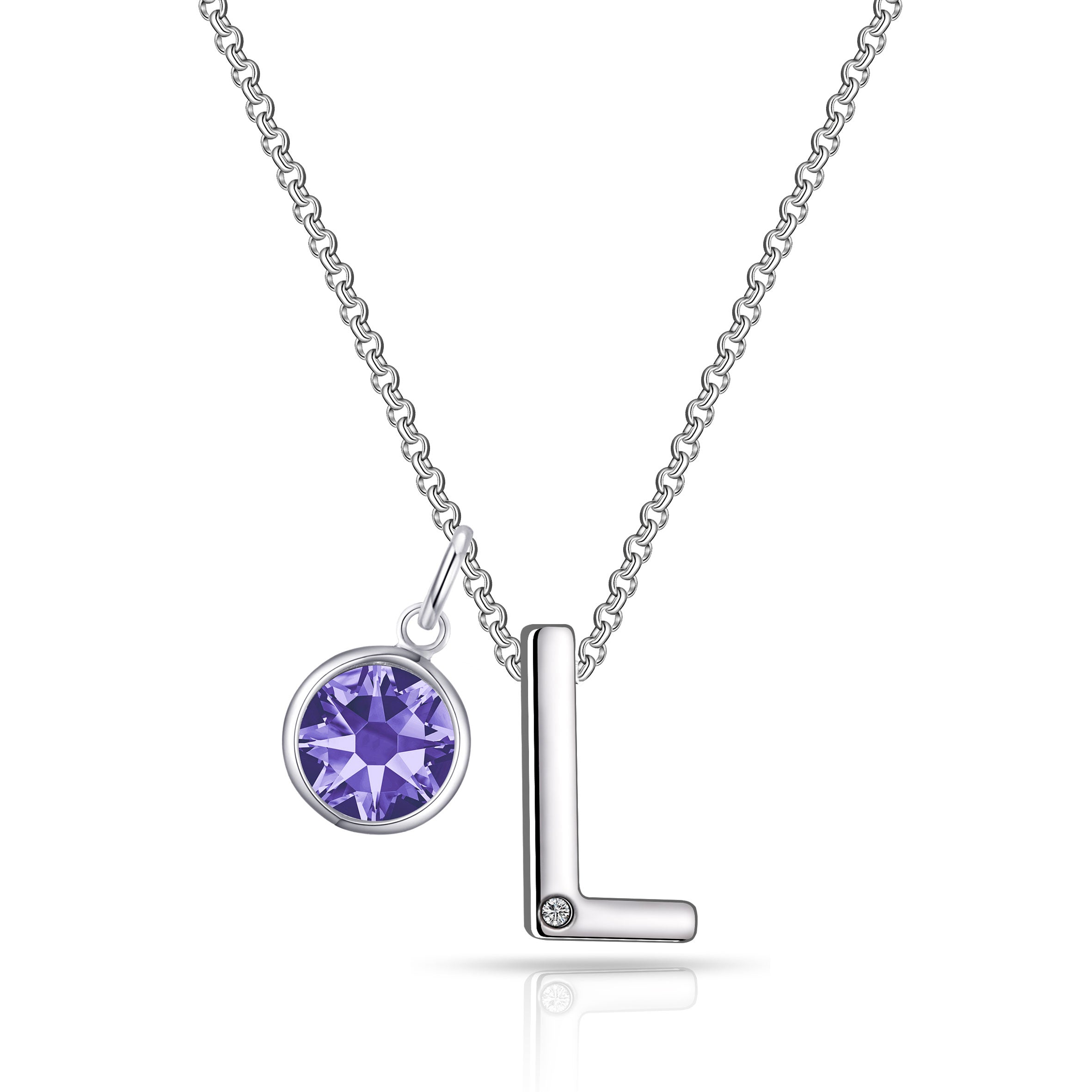 Initial L Necklace with Birthstone Charm Created with Zircondia® Crystals