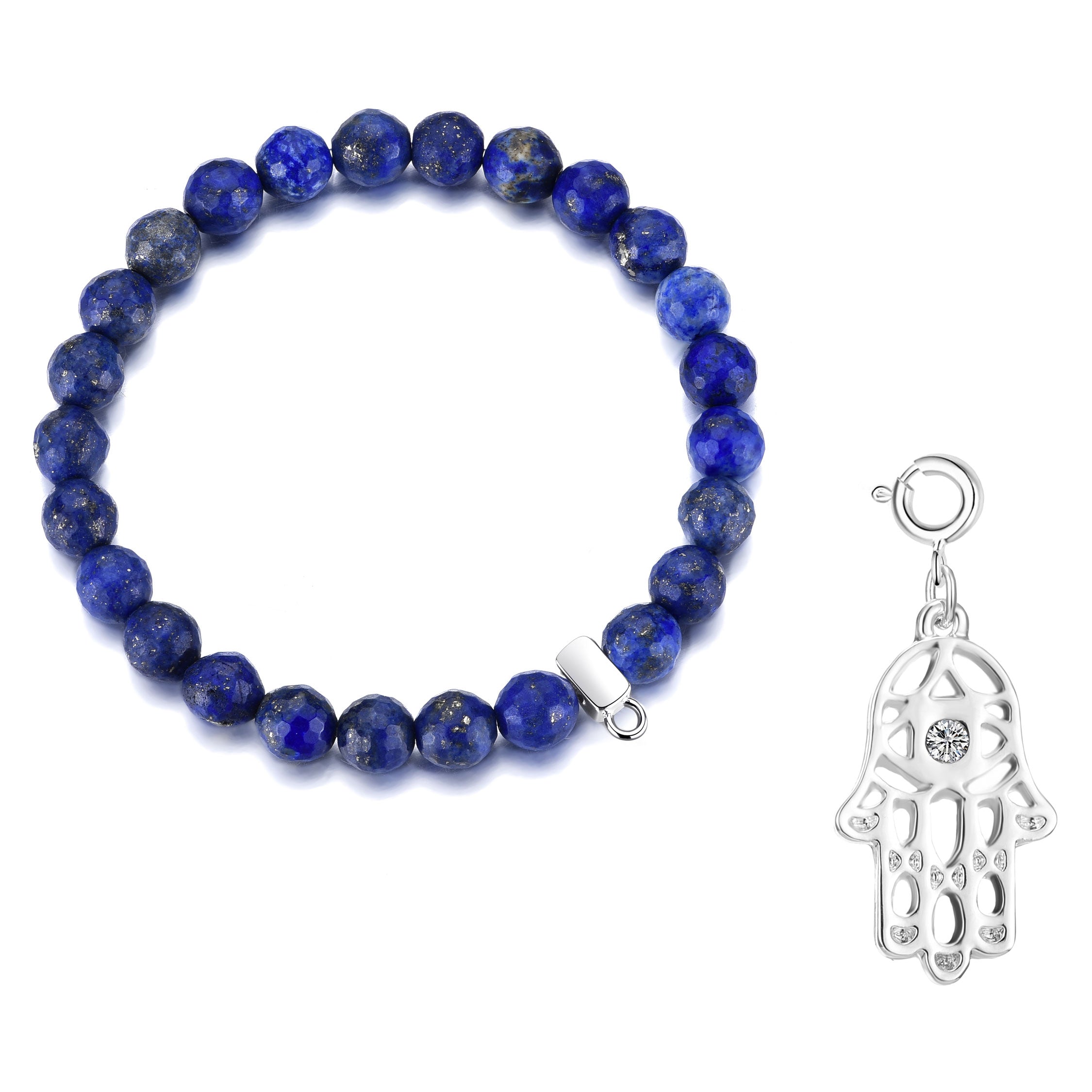 Faceted Lapis Gemstone Bracelet with Charm Created with Zircondia® Crystals