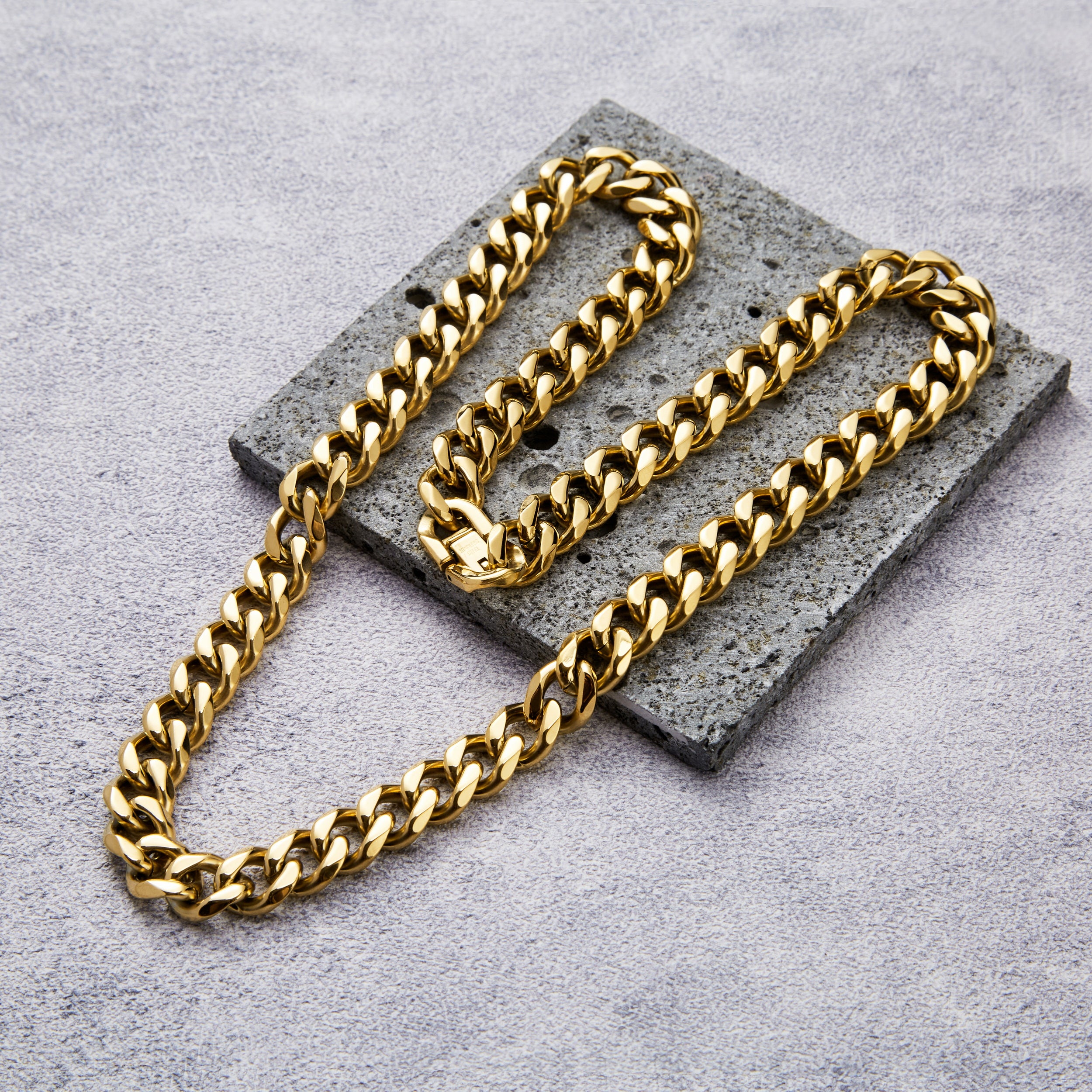 Men's 12mm Gold Plated Steel 18-24 Inch Cuban Curb Chain Necklace