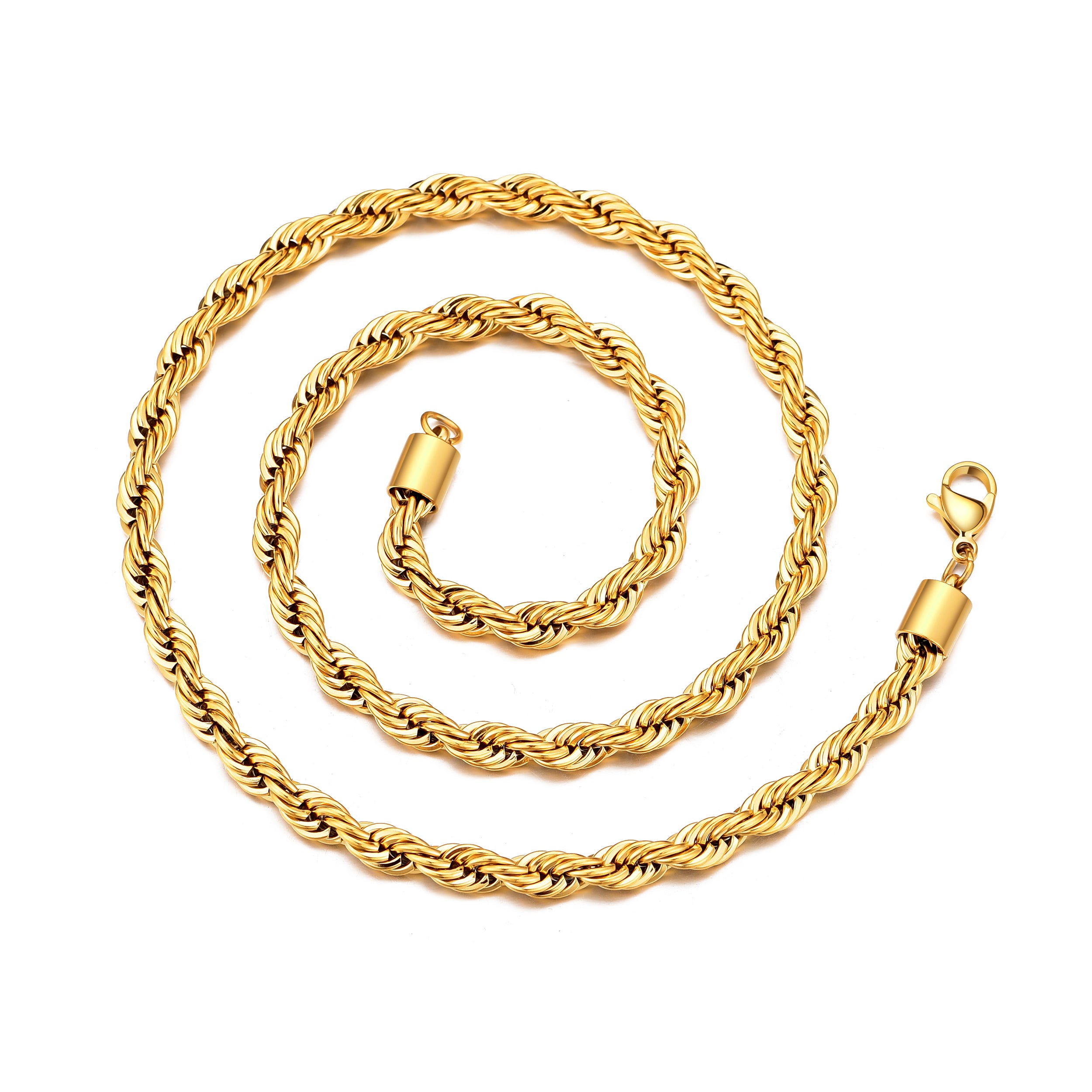 Men's 5mm Gold Plated Steel 18-24 Inch Round Rope Wheat Chain Necklace