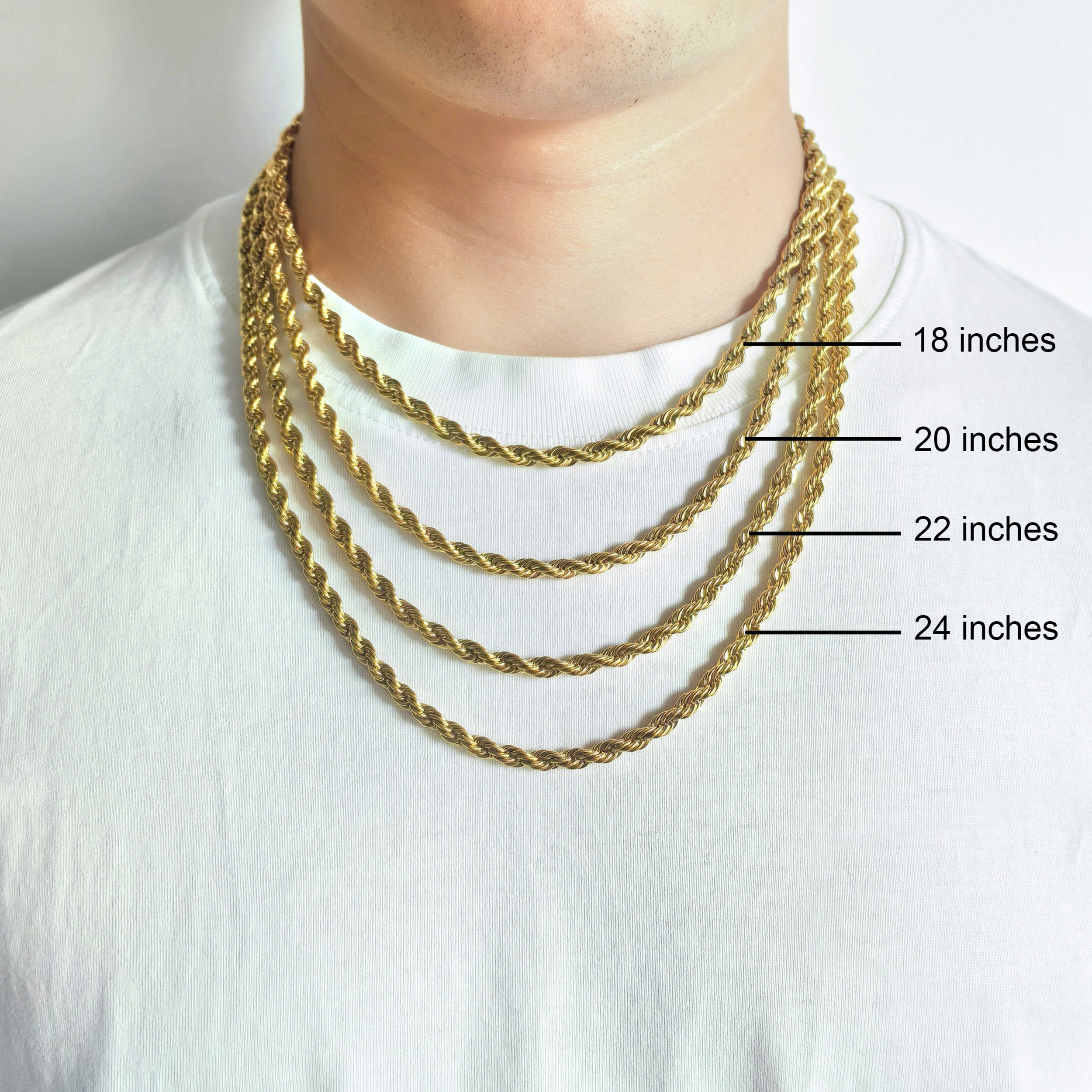 Men's 5mm Gold Plated Steel 18-24 Inch Round Rope Wheat Chain Necklace