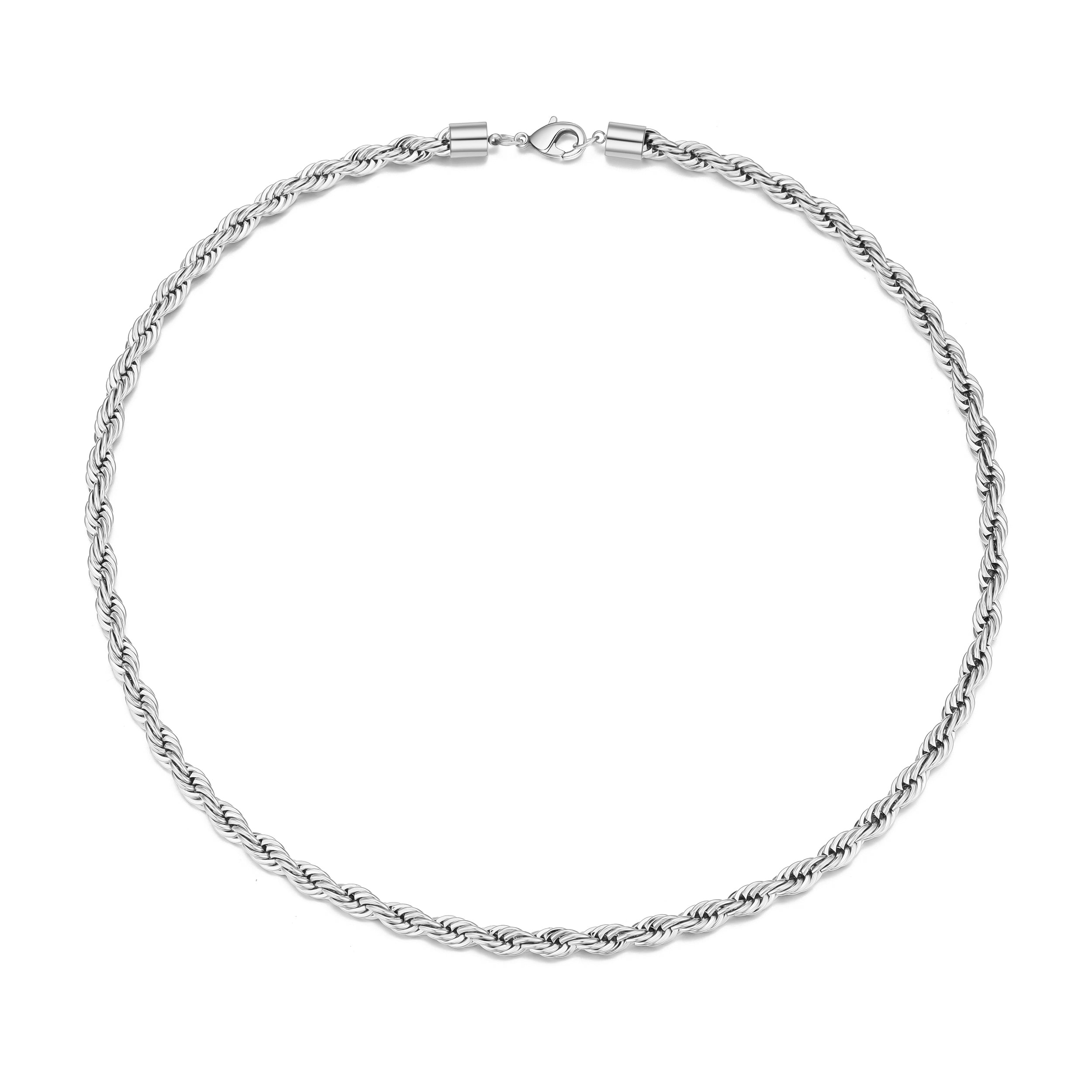 Men's 5mm Stainless Steel 18-24 Inch Round Rope Wheat Chain Necklace