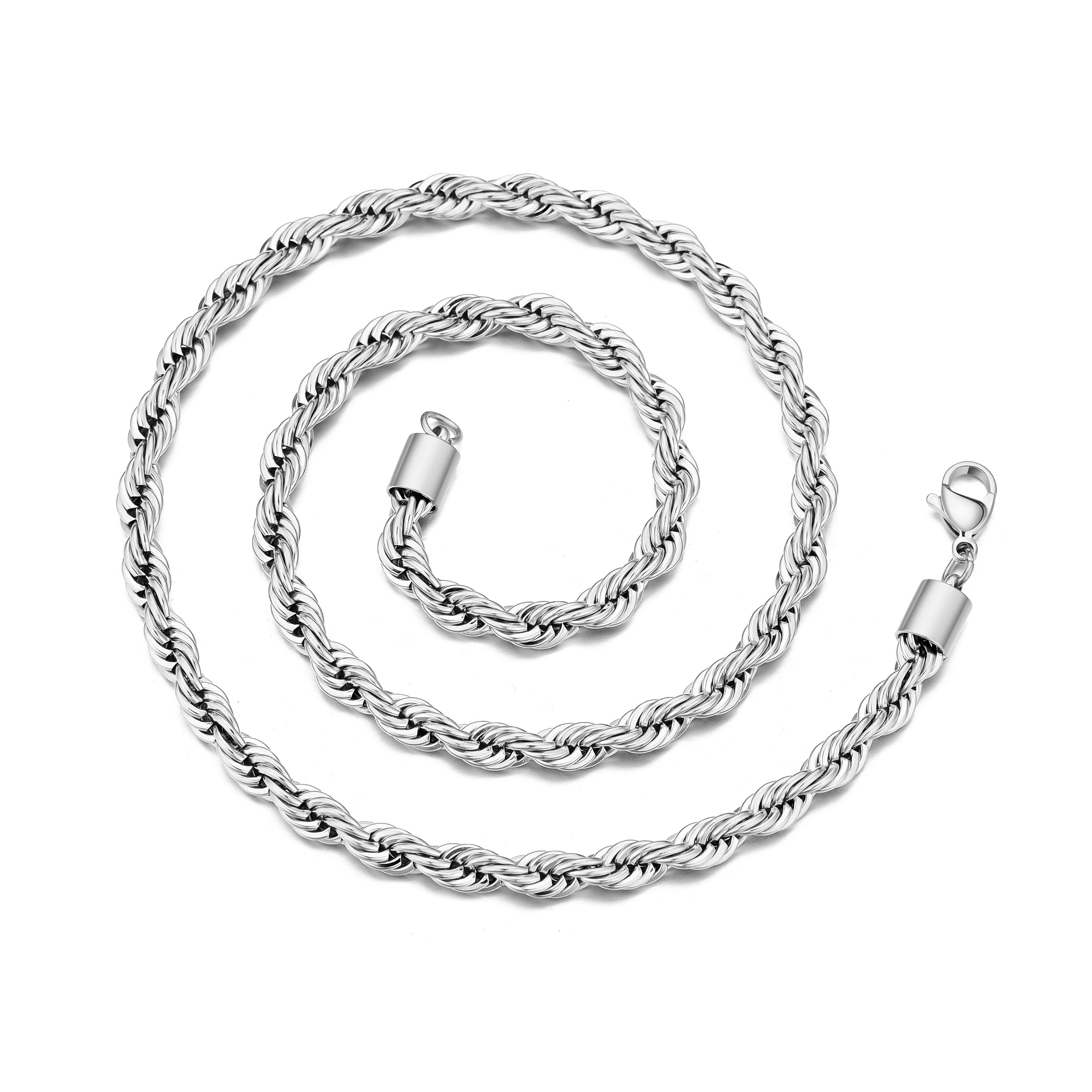 Men's 5mm Stainless Steel 18-24 Inch Round Rope Wheat Chain Necklace