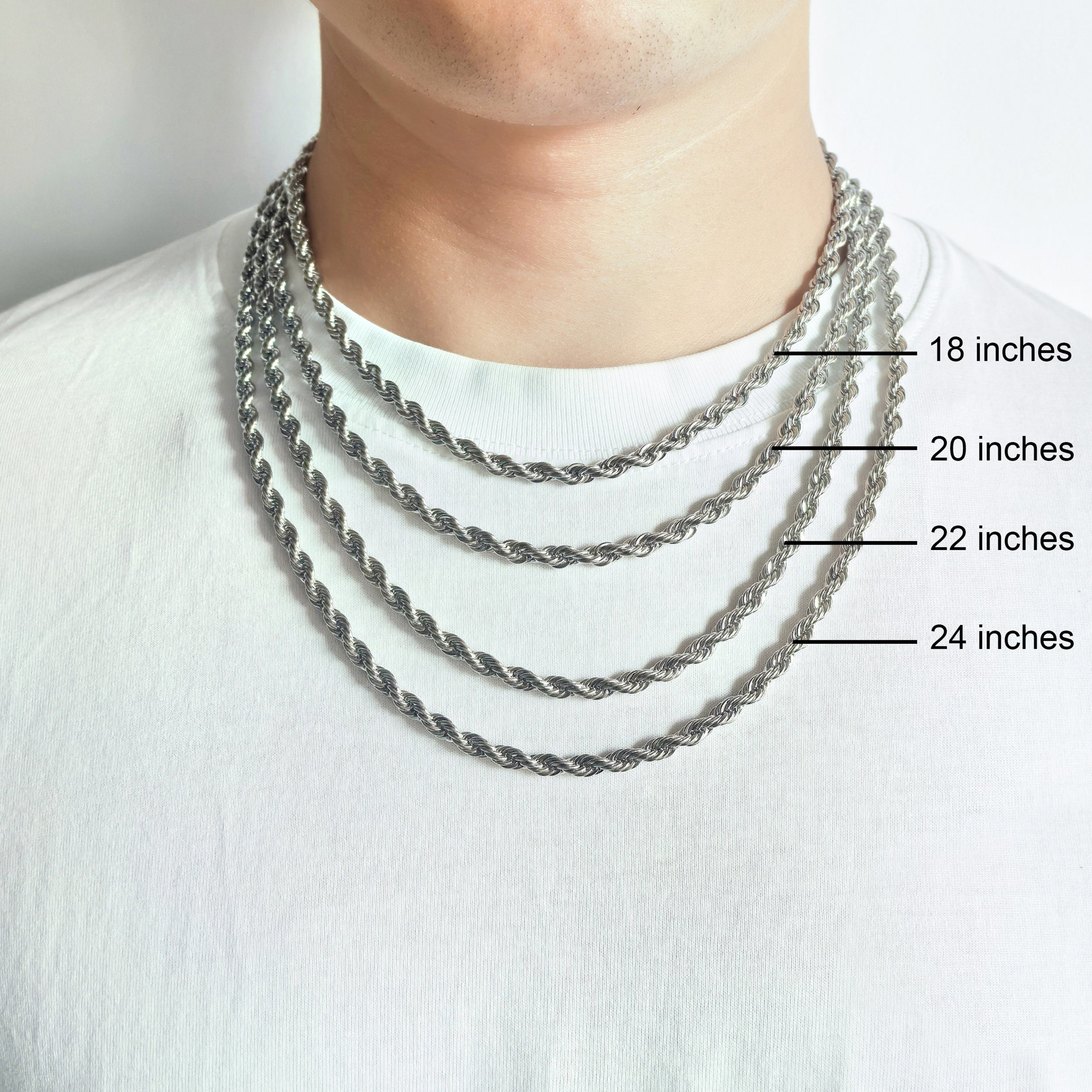 Men's 5mm Stainless Steel 18-24 Inch Round Rope Wheat Chain Necklace