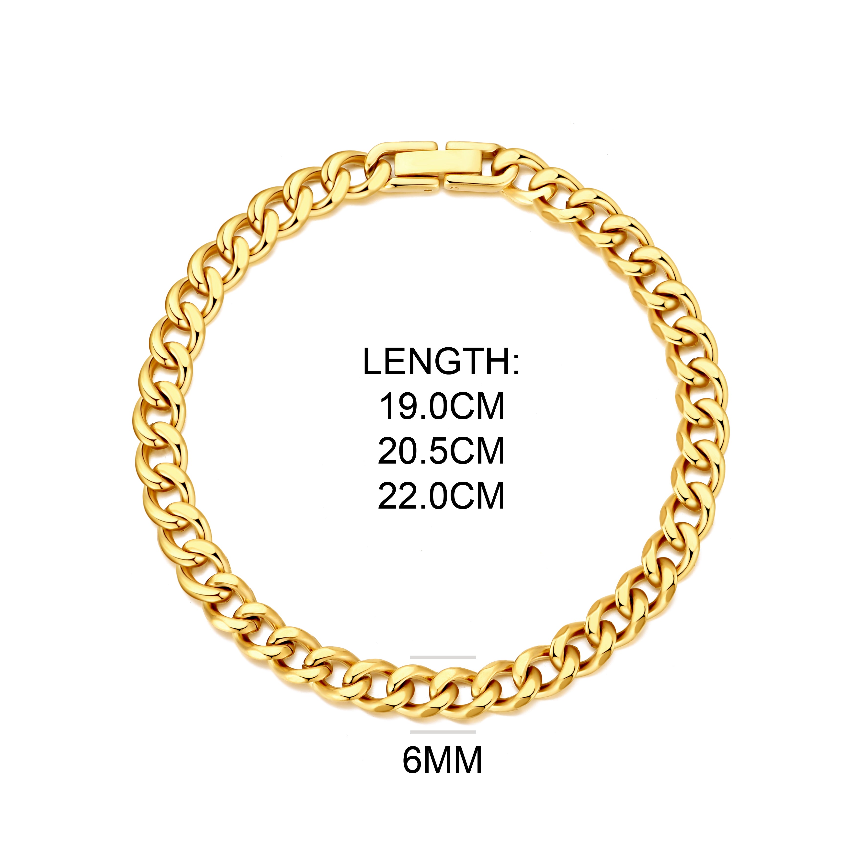 Men's 6mm Gold Plated Stainless Steel 7.5-8.5 Inch Curb Chain Bracelet