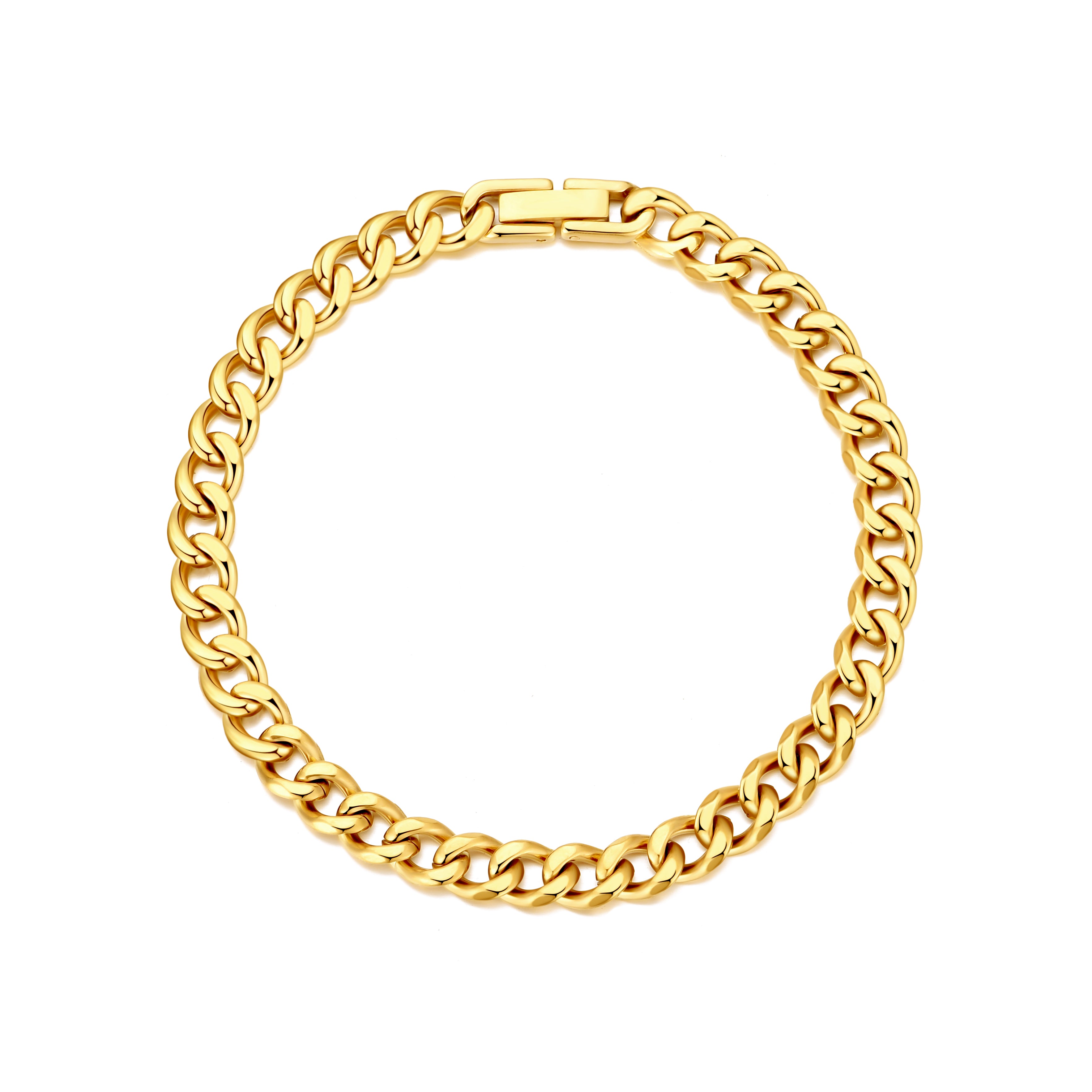 Men's 6mm Gold Plated Stainless Steel 7.5-8.5 Inch Curb Chain Bracelet by Philip Jones Jewellery