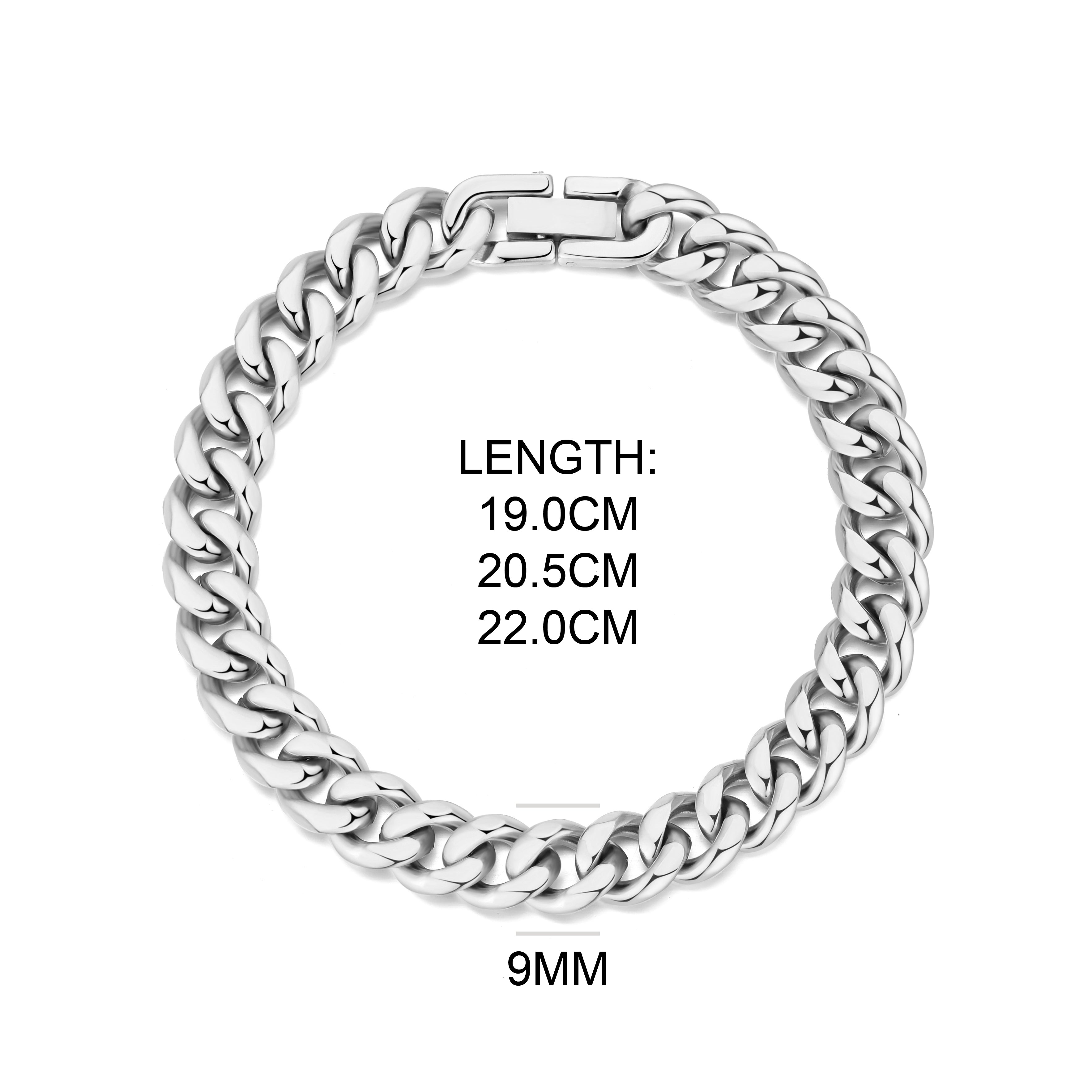 Men's 9mm Stainless Steel 7.5-8.5 Inch Curb Chain Bracelet