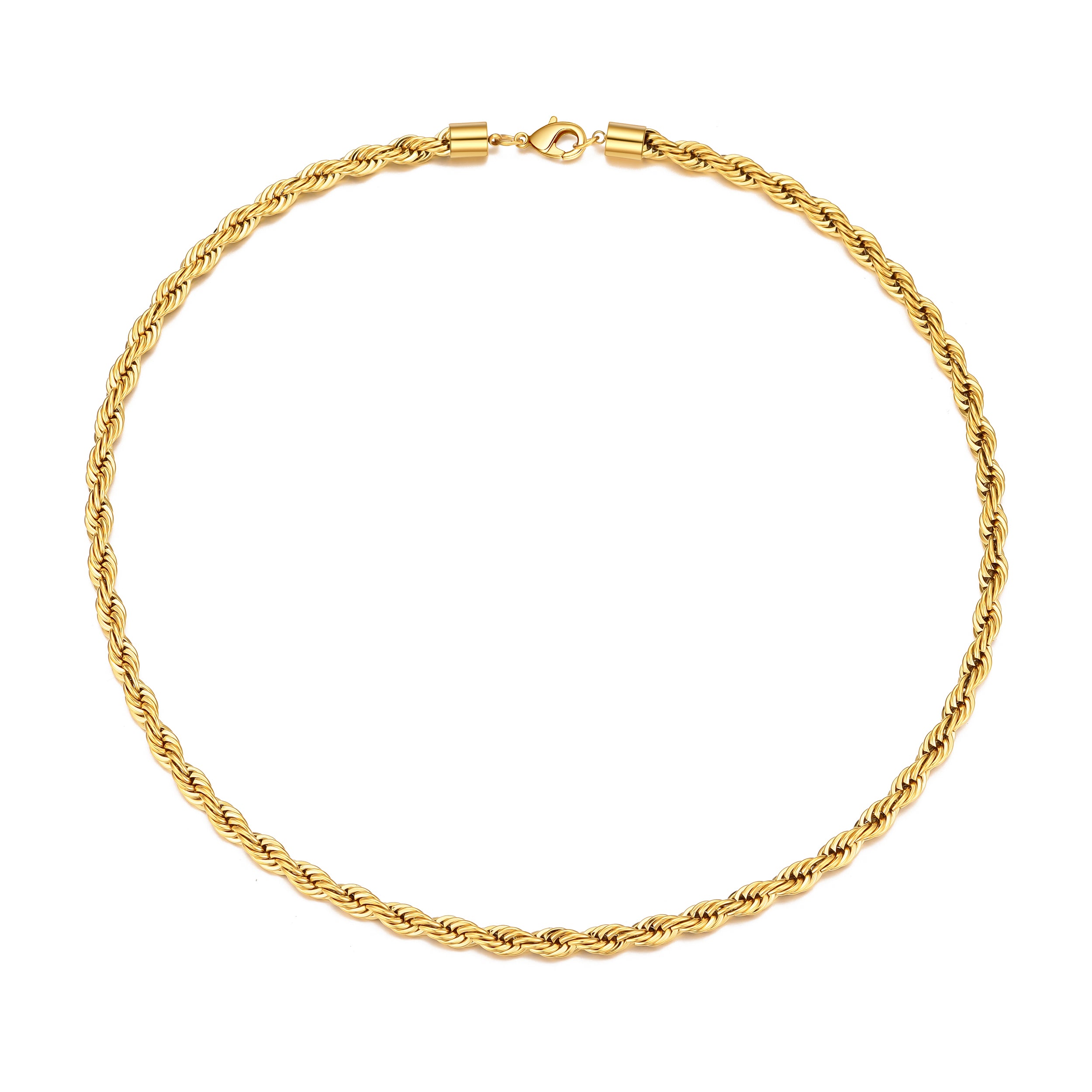 Men's 5mm Gold Plated Steel 18-24 Inch Round Rope Wheat Chain Necklace